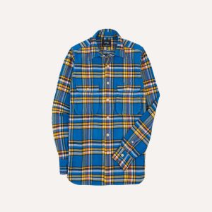 Blue and Yellow Check Brushed Cotton Two-Pocket Work Shirt
