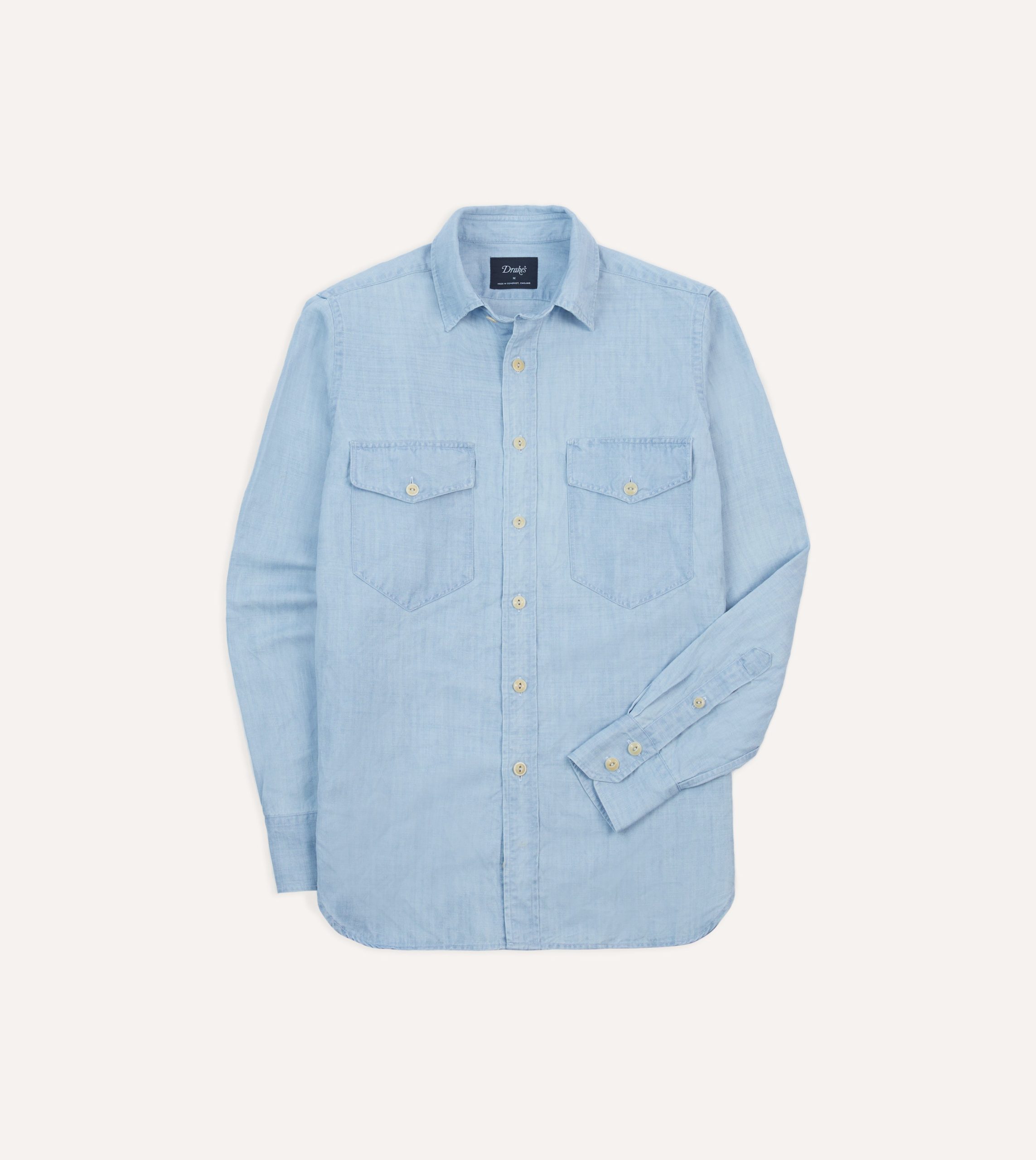 Bleach Wash Cotton-Linen Long Point Collar Work Shirt