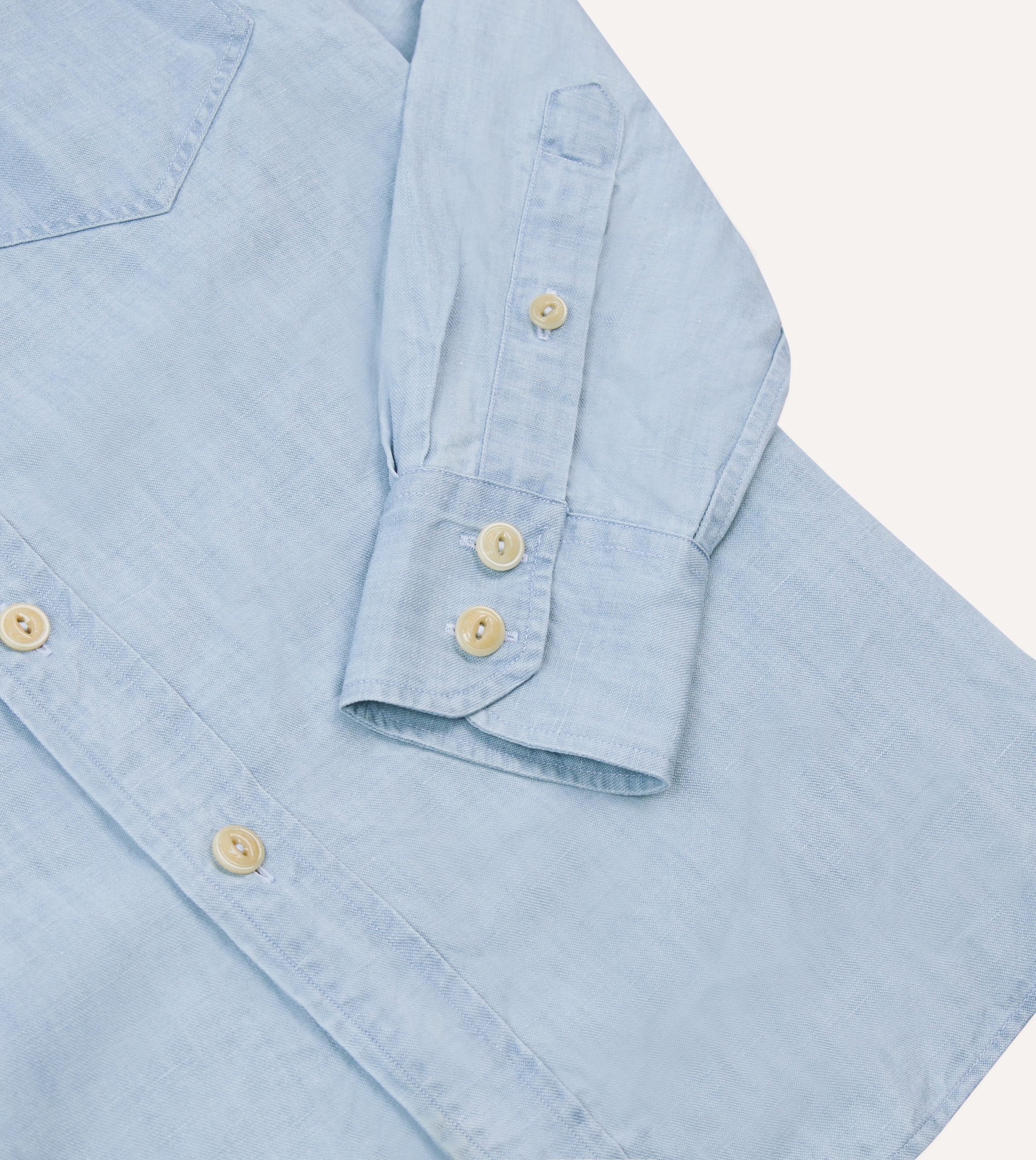 Bleach Wash Cotton-Linen Long Point Collar Work Shirt - Image 5