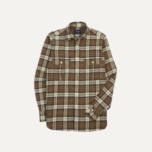 Brown Check Brushed Cotton Two-Pocket Work Shirt