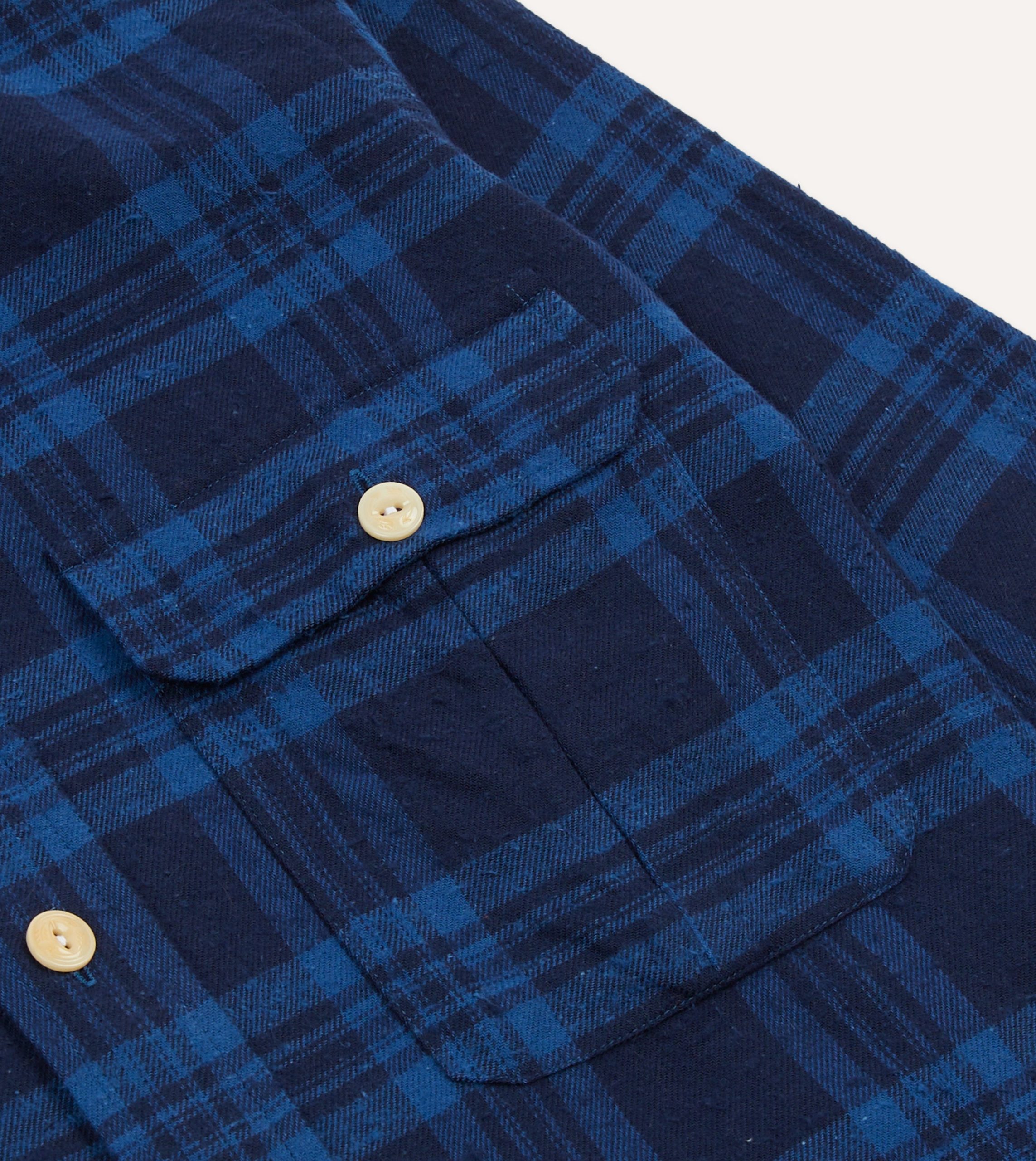Navy Check Brushed Cotton Two-Pocket Work Shirt - Image 4