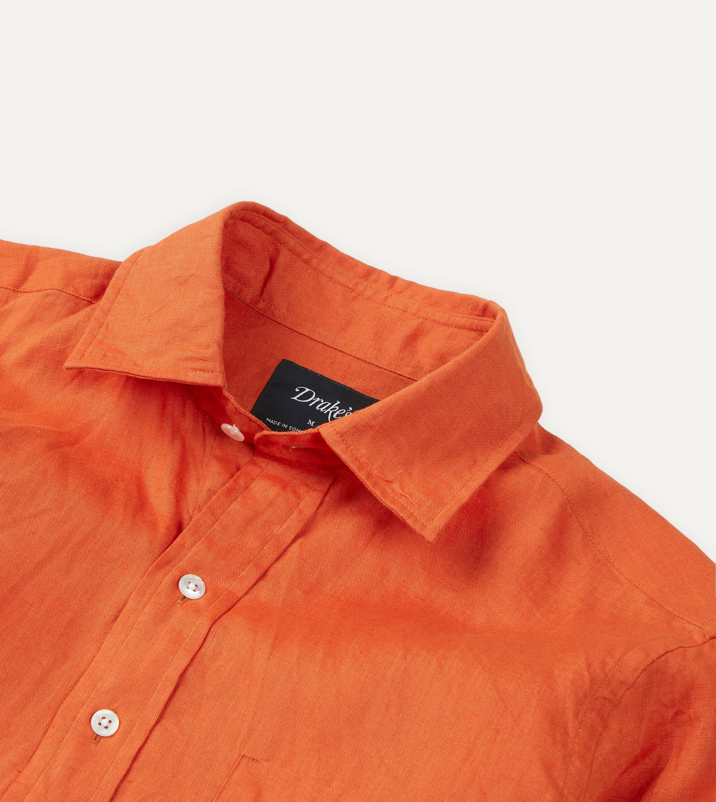 Orange Linen Spread Collar Shirt - Image 4