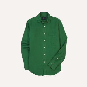 Forest Green Linen Spread Collar Shirt