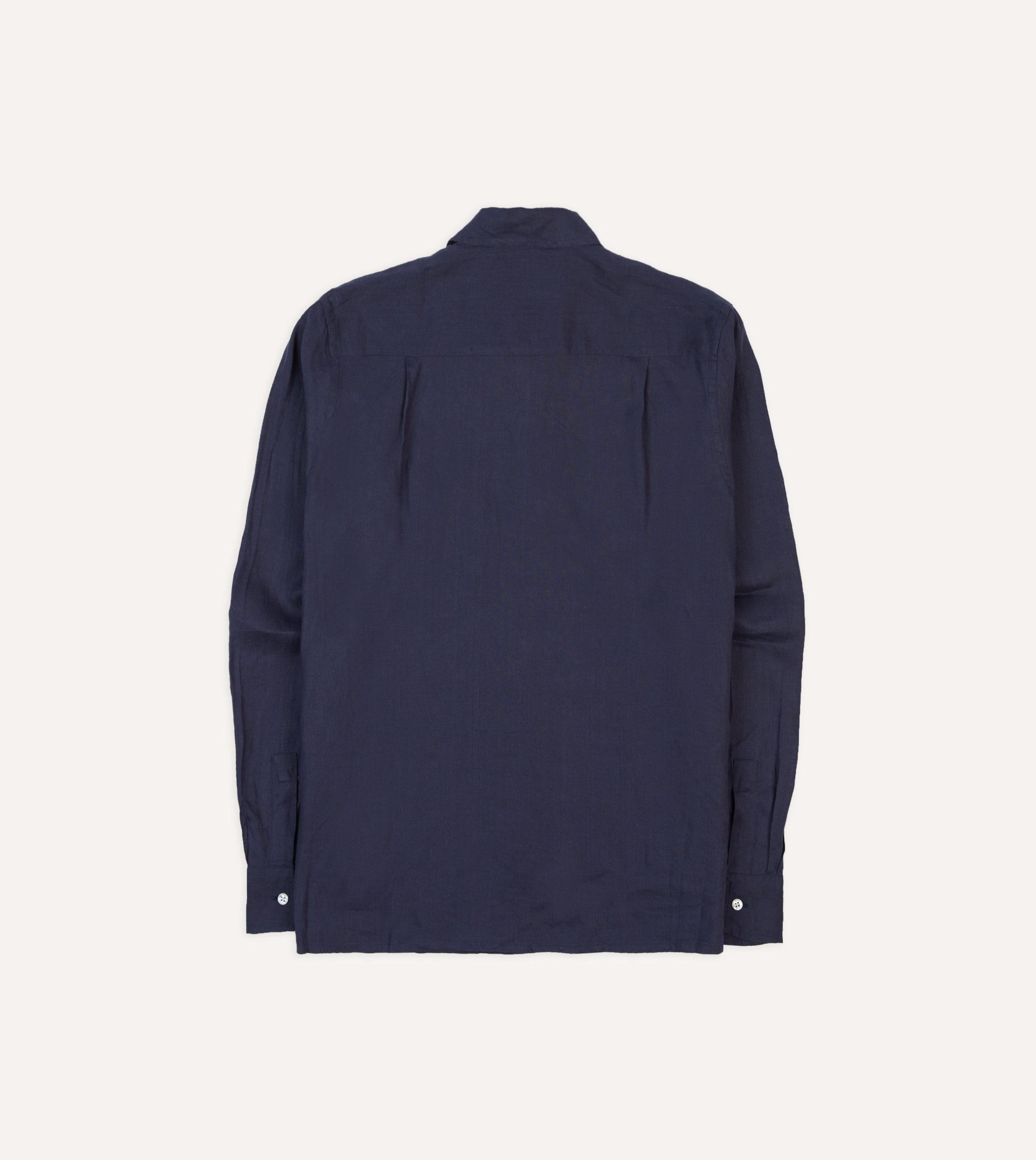 Navy Linen Camp Collar Long Sleeve Shirt - Image 6