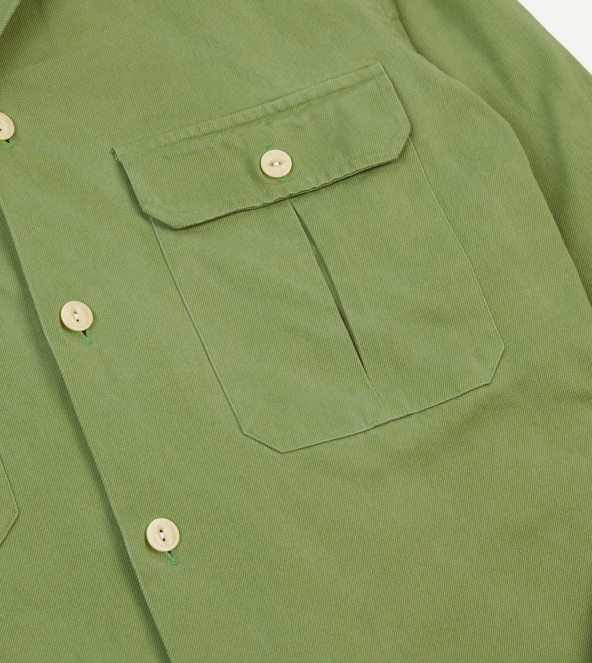 Green Brushed Cotton Twill Camp Collar Long Sleeve Shirt - Image 4