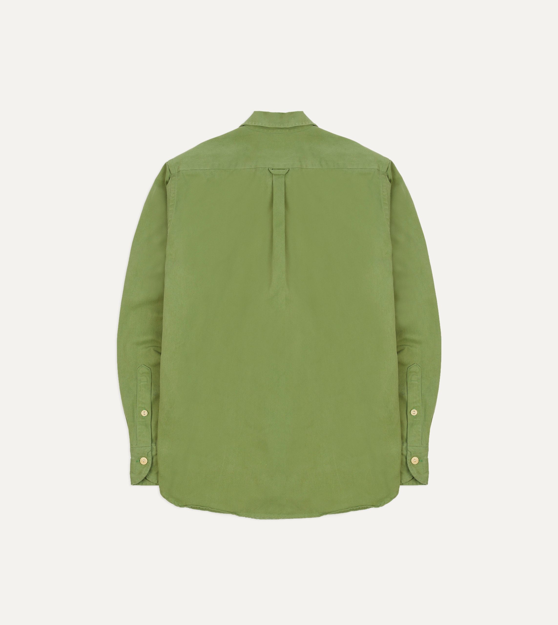 Green Brushed Cotton Twill Camp Collar Long Sleeve Shirt - Image 6