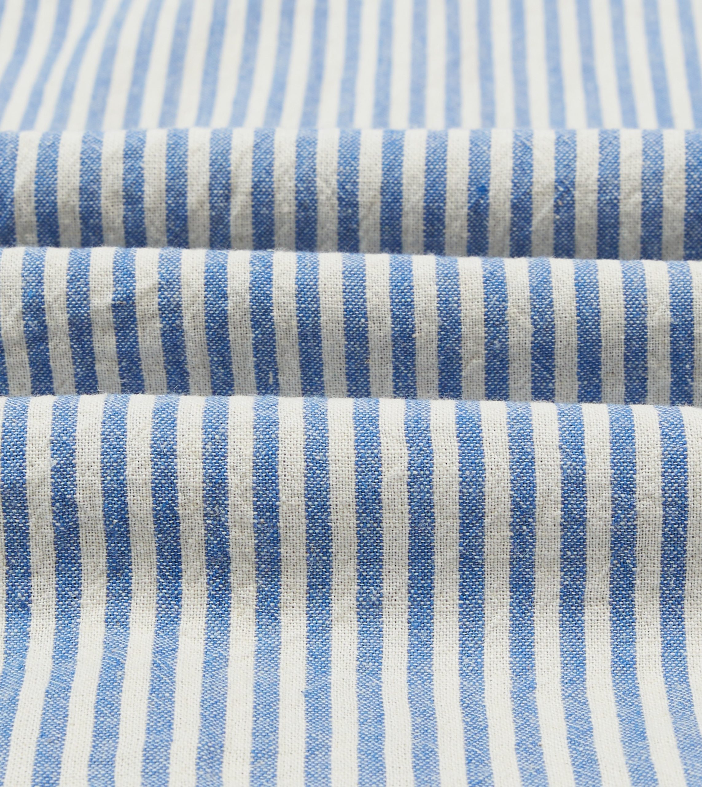 Blue and White Stripe Cotton-Linen Camp Collar Short Sleeve Shirt - Image 2