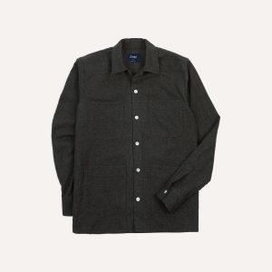 Grey Wool Four-Pocket Camp Collar Work Shirt