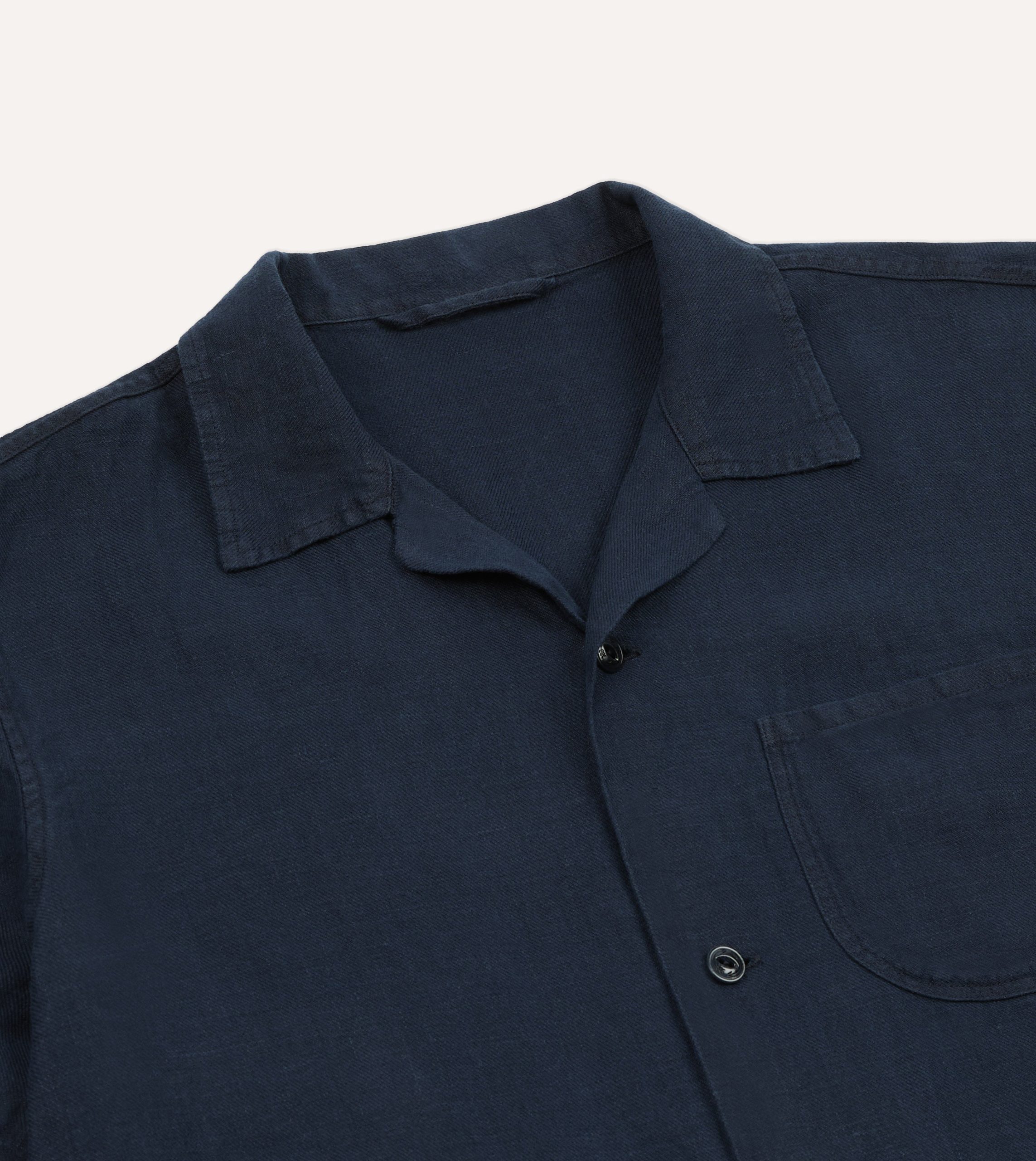 Indigo Linen Short Sleeve Safari Shirt - Image 3