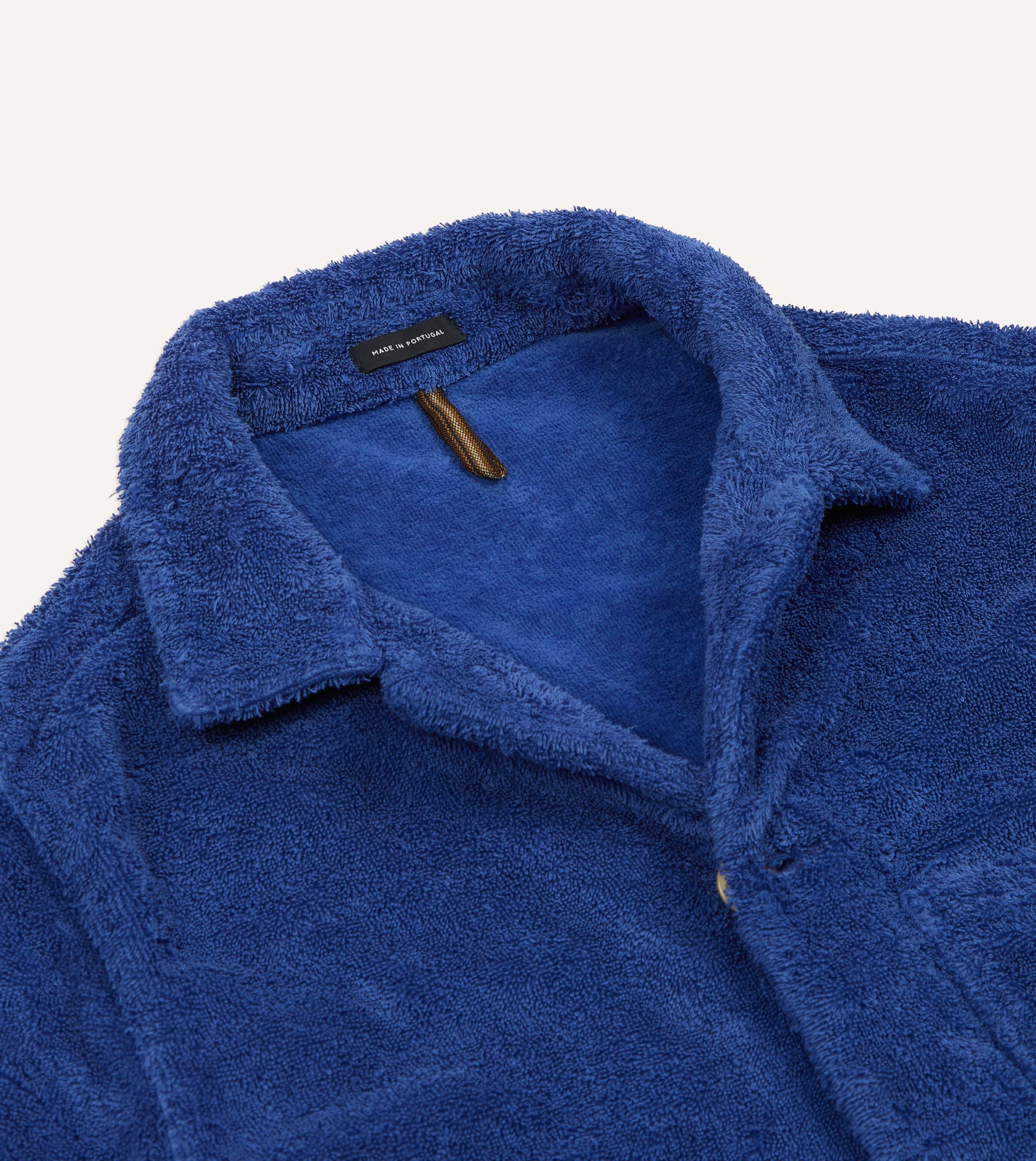 Blue Cotton Terry Towelling Short Sleeve Safari Shirt - Image 3