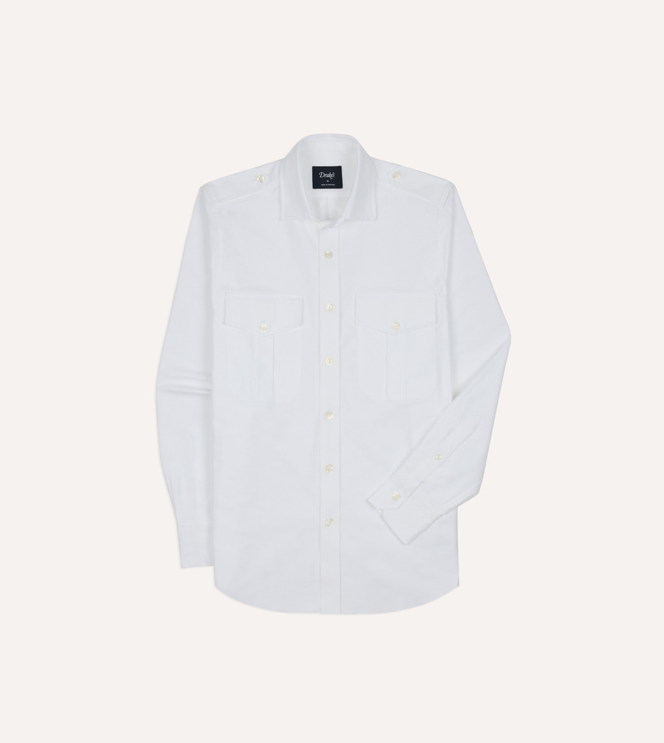 White Oxford Cotton Military Shirt