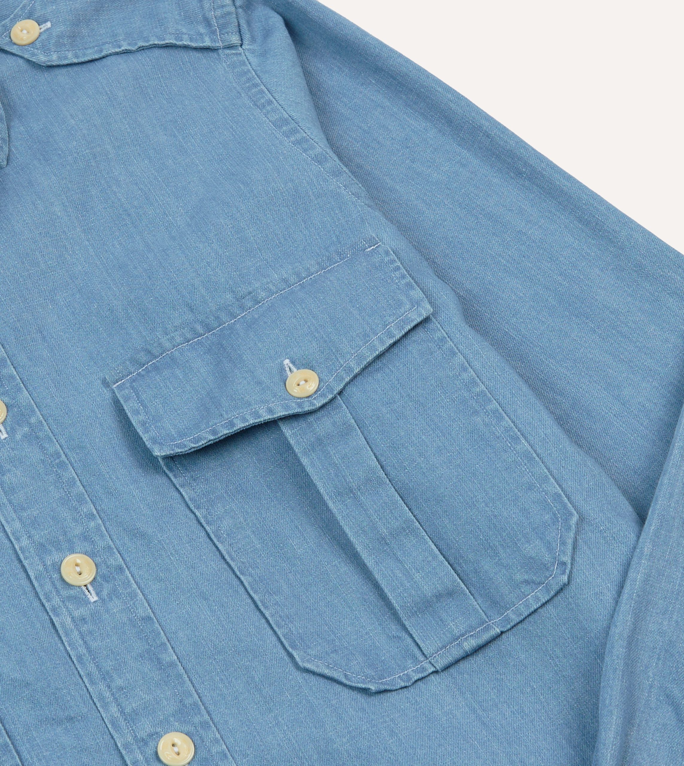 Bleach Wash Denim Military Shirt - Image 4