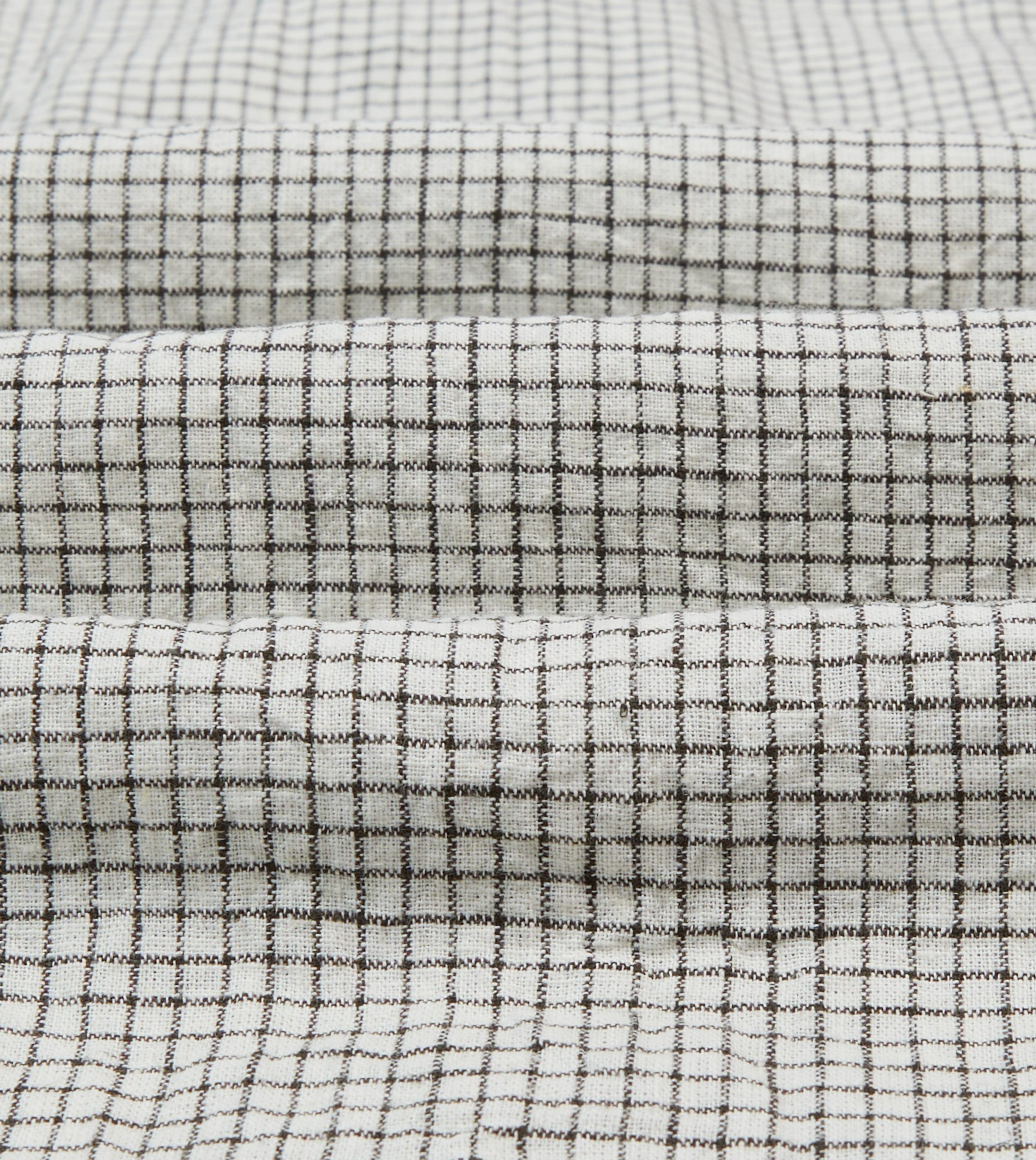 Ecru Check Linen-Cotton Mandarin Collar Shirt - Image 2