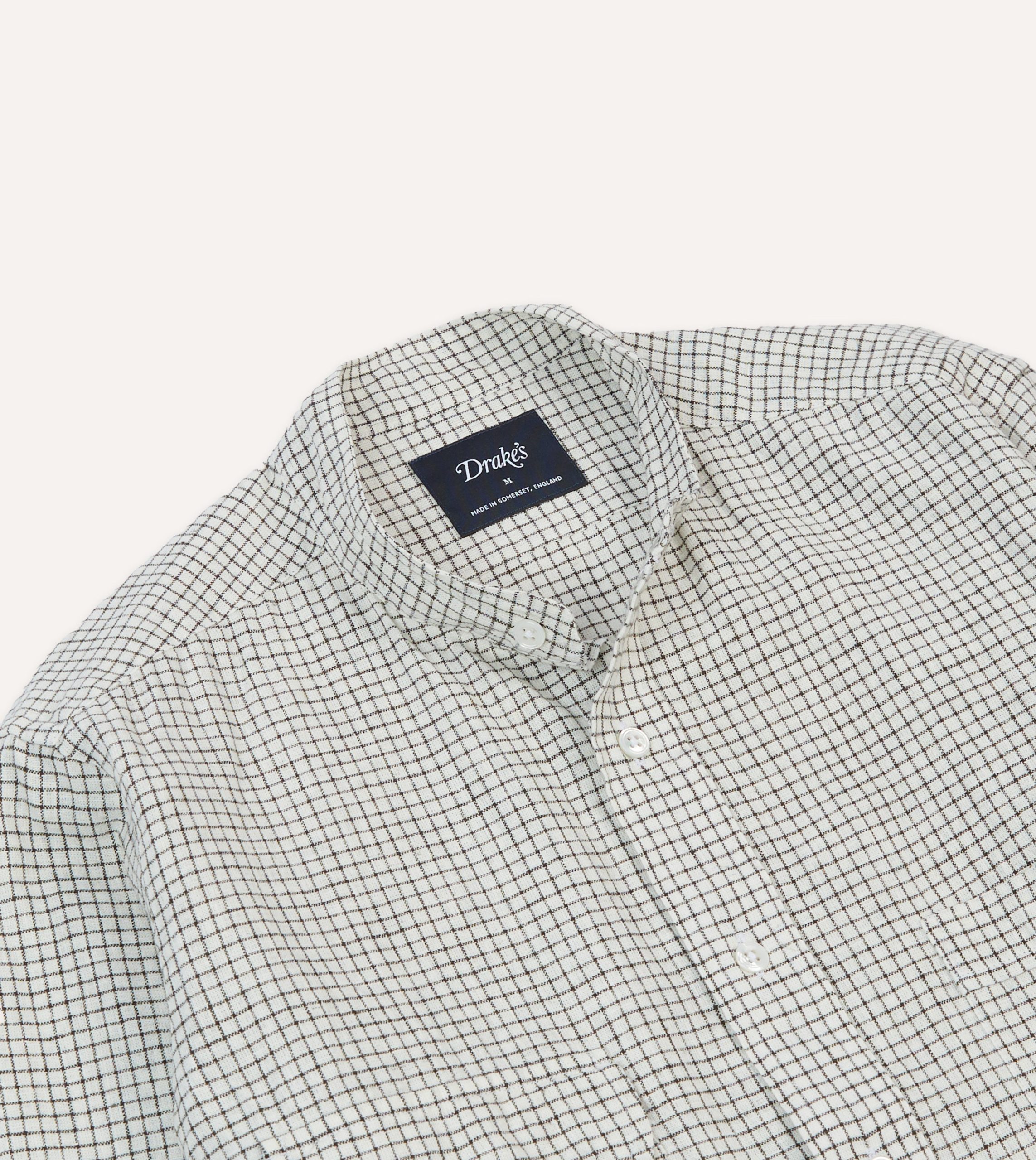 Ecru Check Linen-Cotton Mandarin Collar Shirt - Image 3