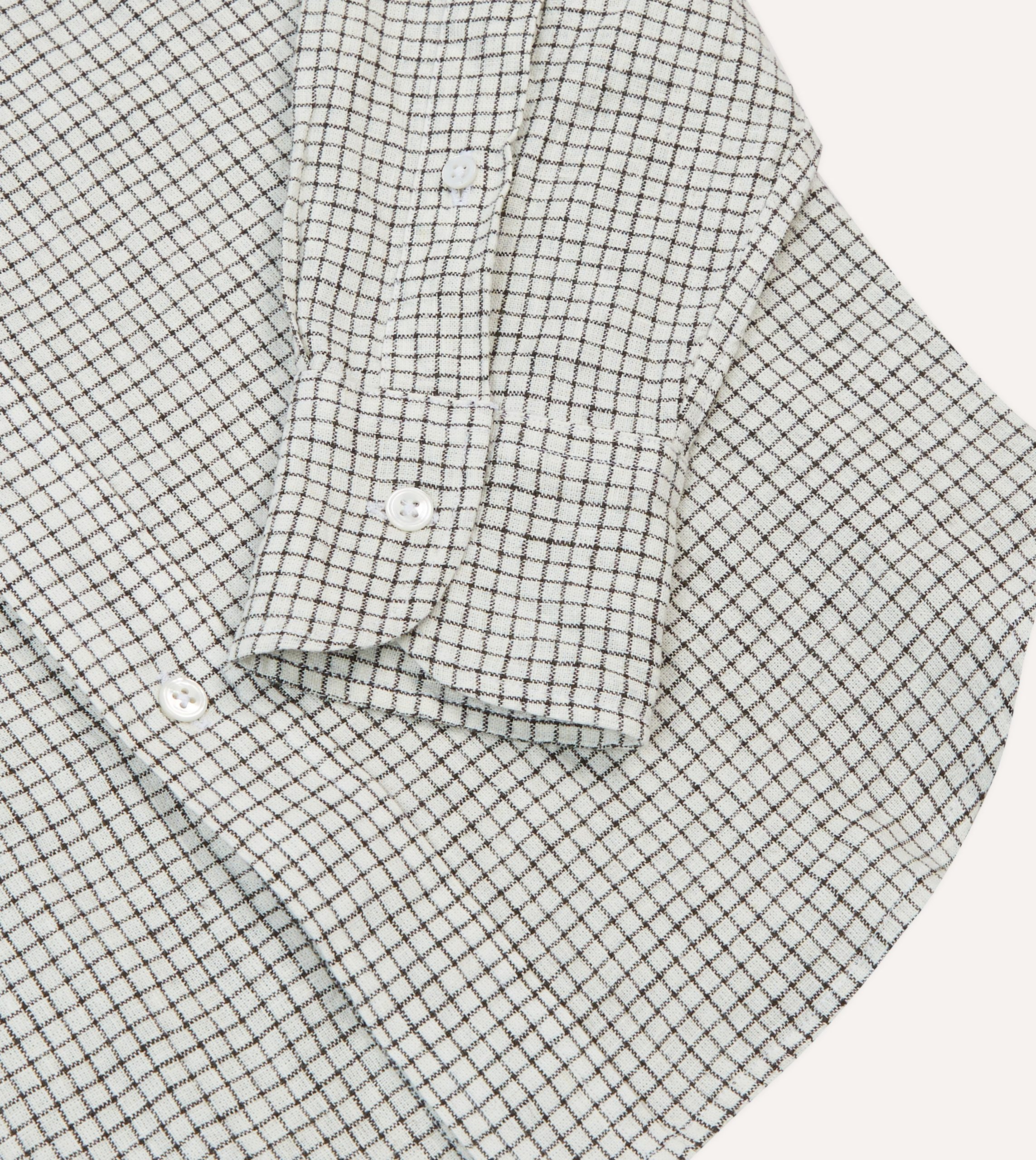 Ecru Check Linen-Cotton Mandarin Collar Shirt - Image 5