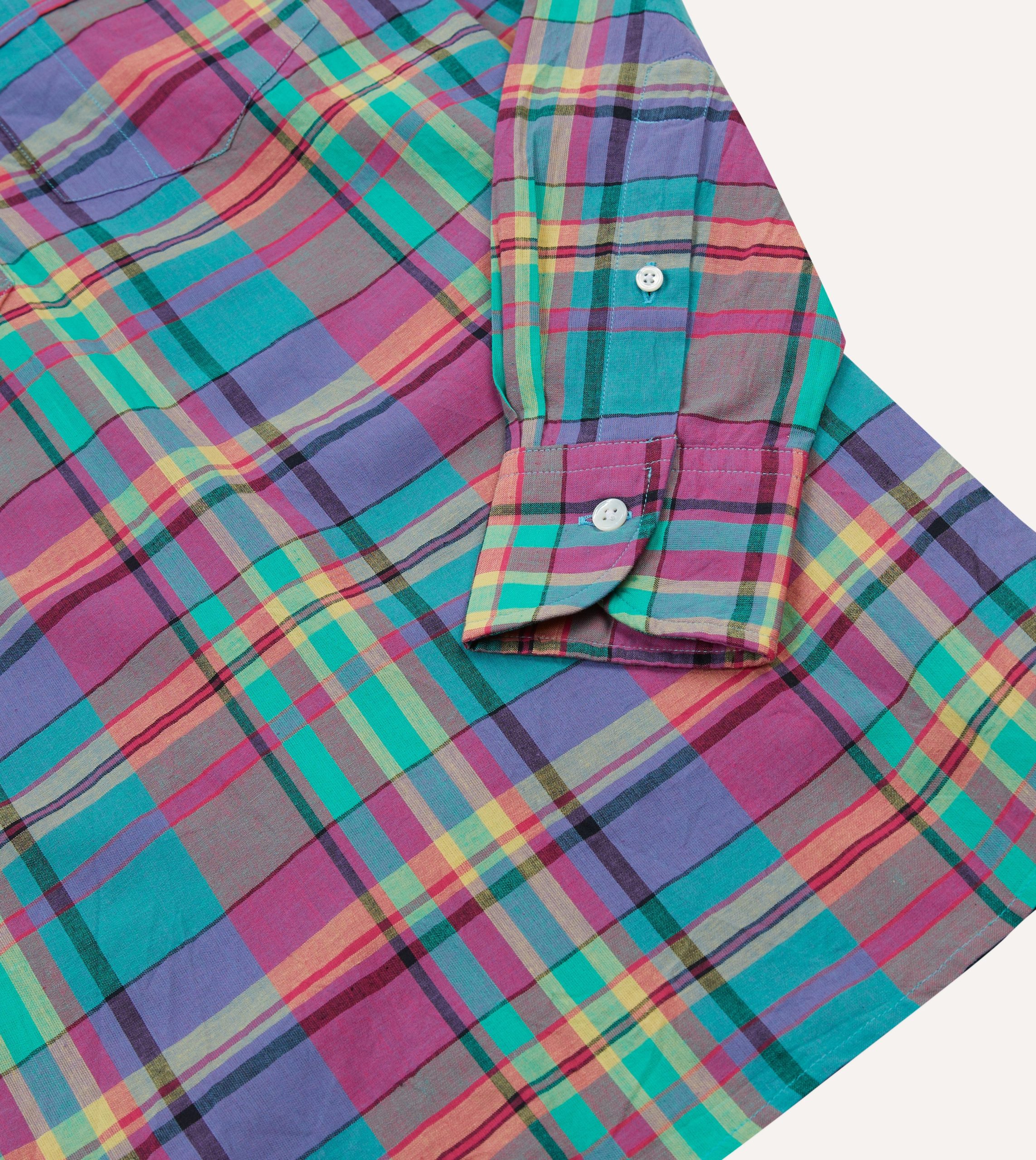 Pink and Blue Madras Check Cotton Button-Down Popover Shirt - Image 5