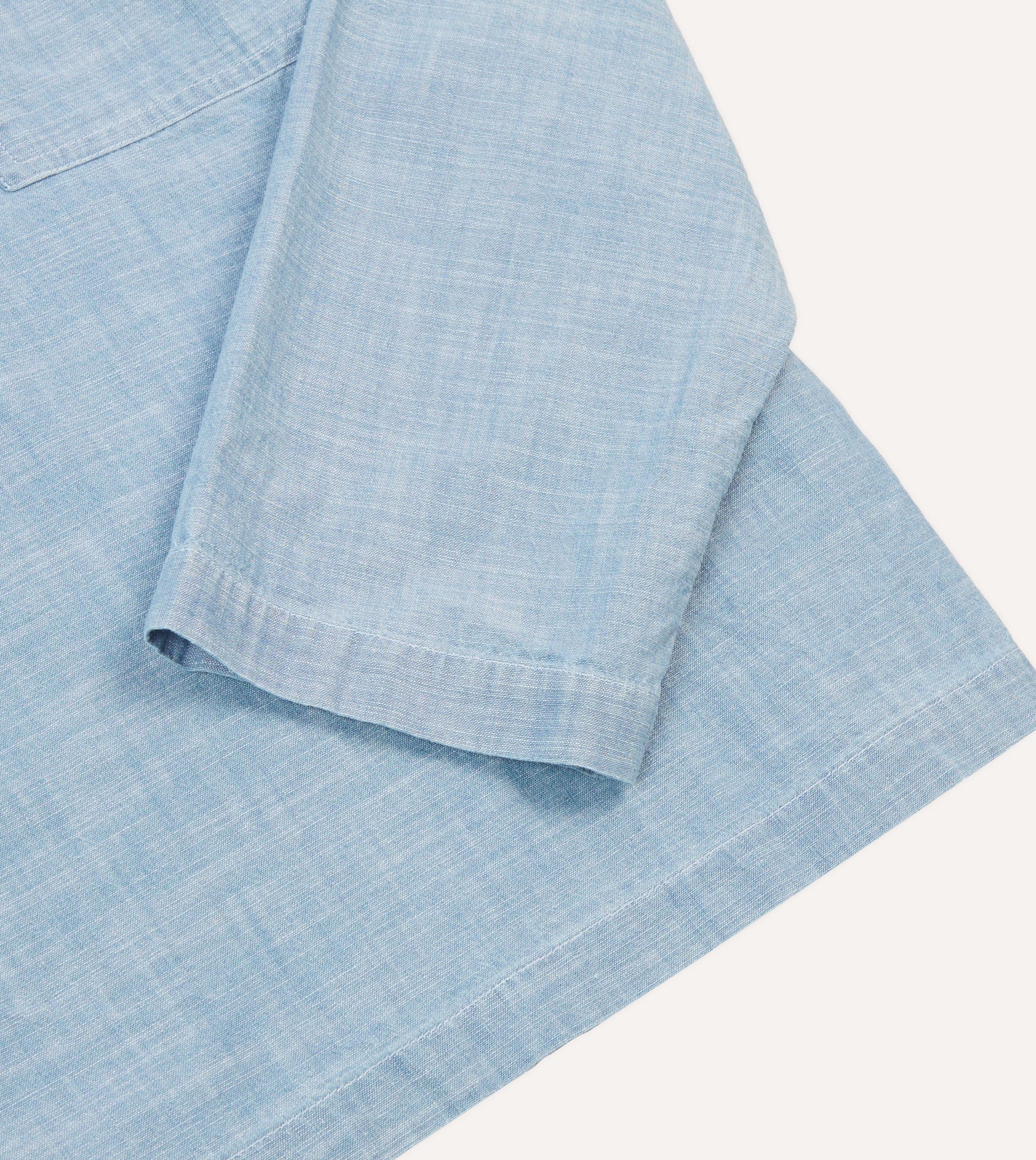 Blue Cotton Chambray Spread Collar Popover Shirt - Image 5