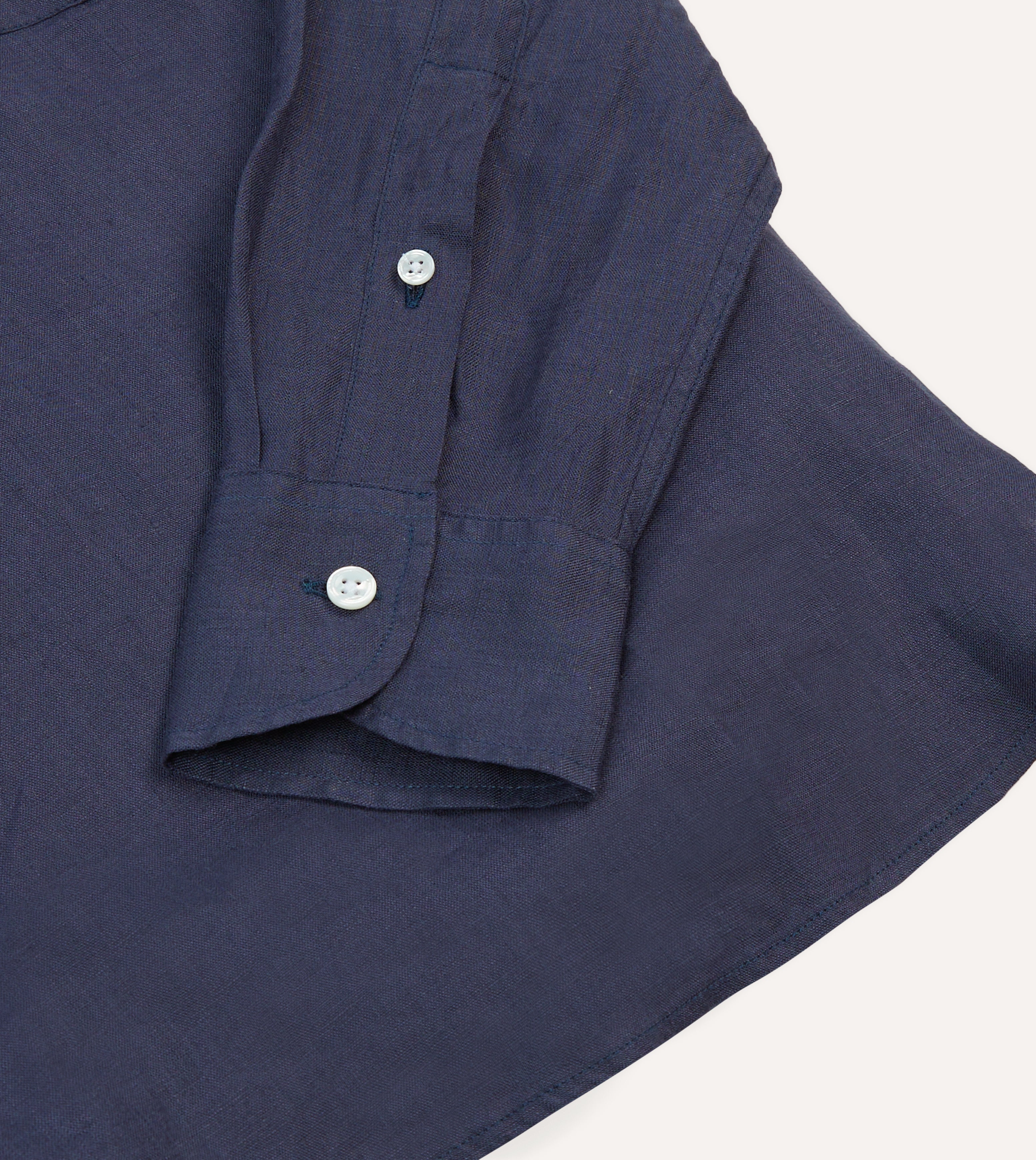 Navy Linen Long Point Collar Popover Shirt - Image 5