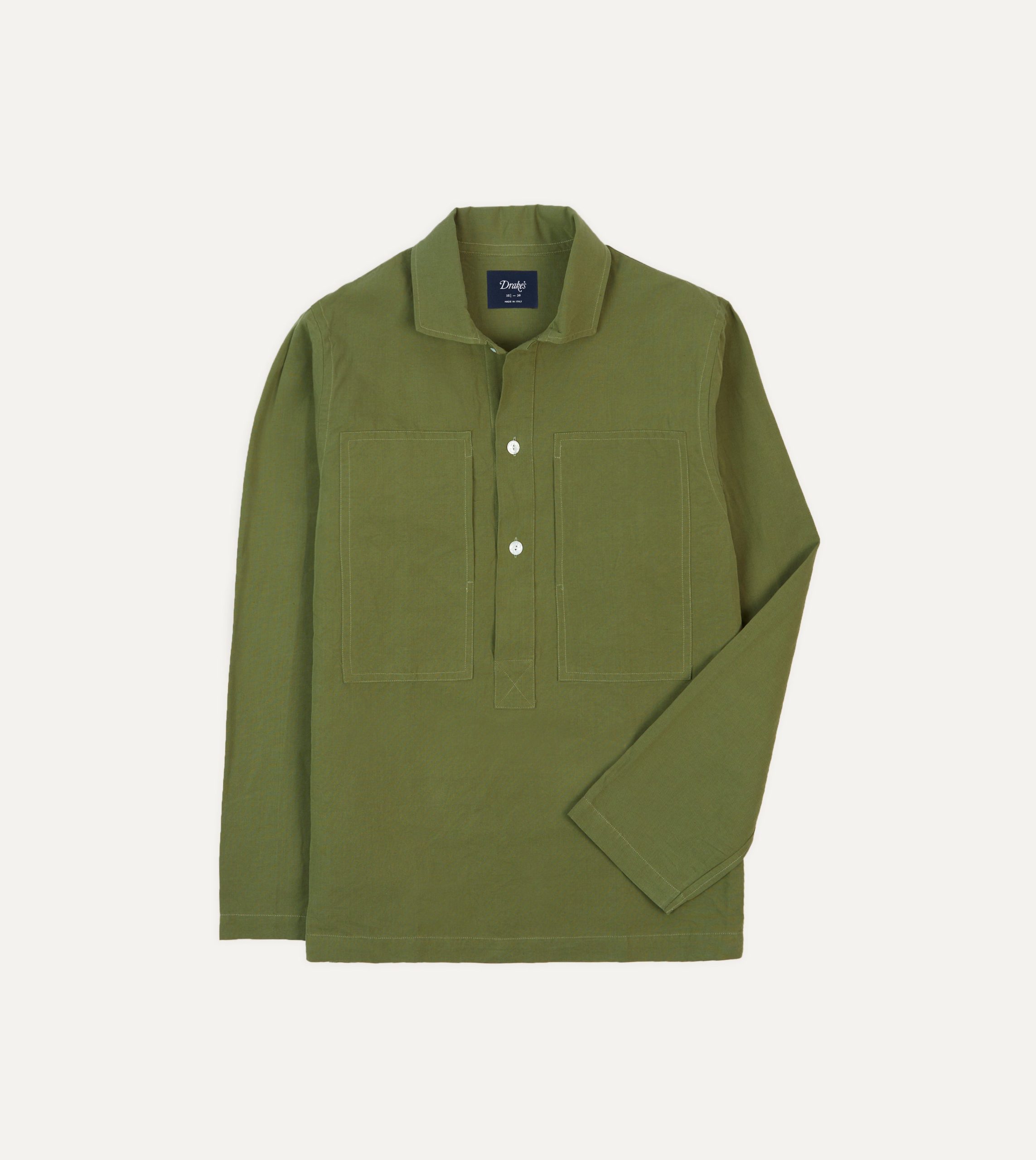 Olive Cotton-Linen Popover Shirt