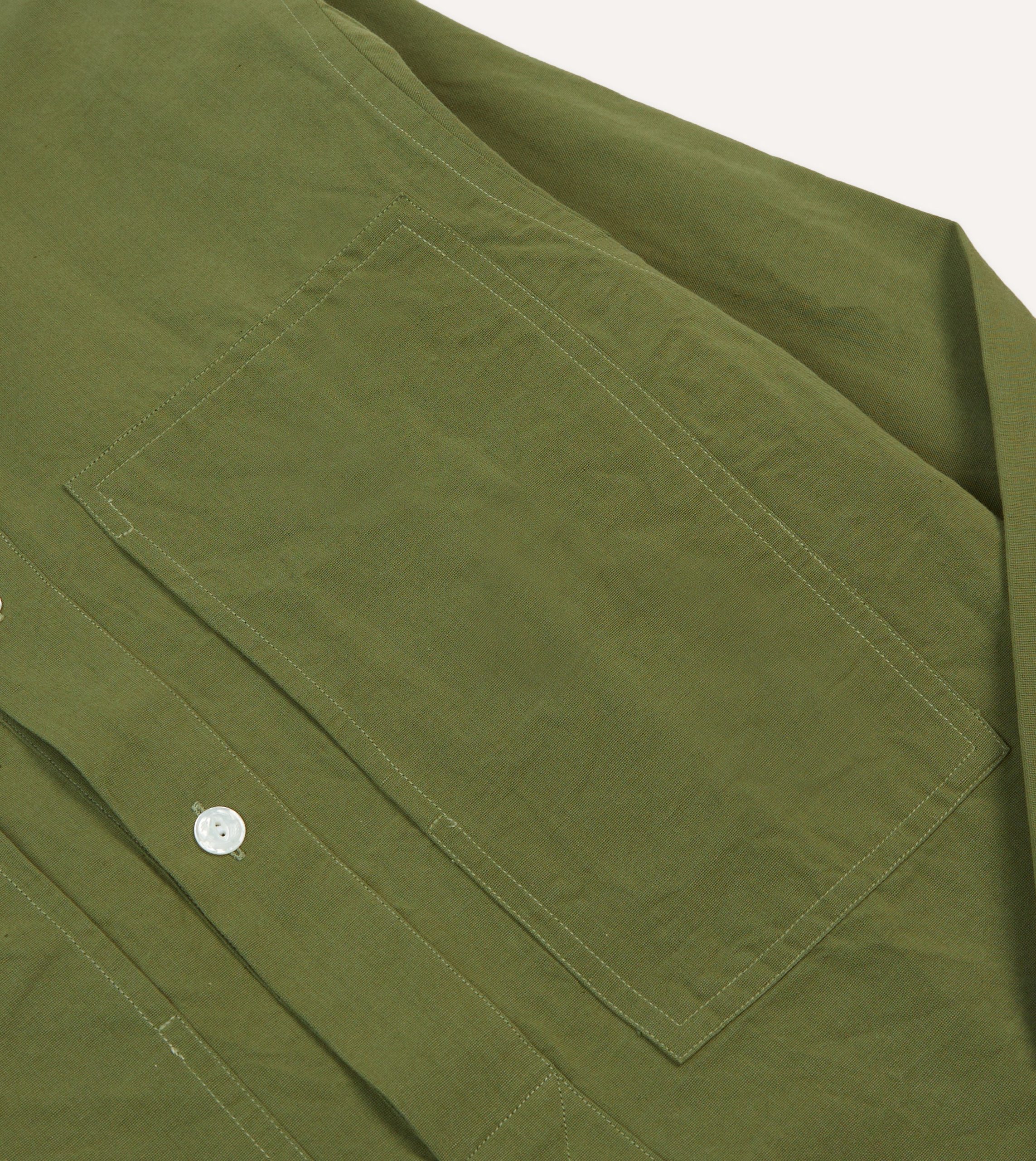 Olive Cotton-Linen Popover Shirt - Image 4