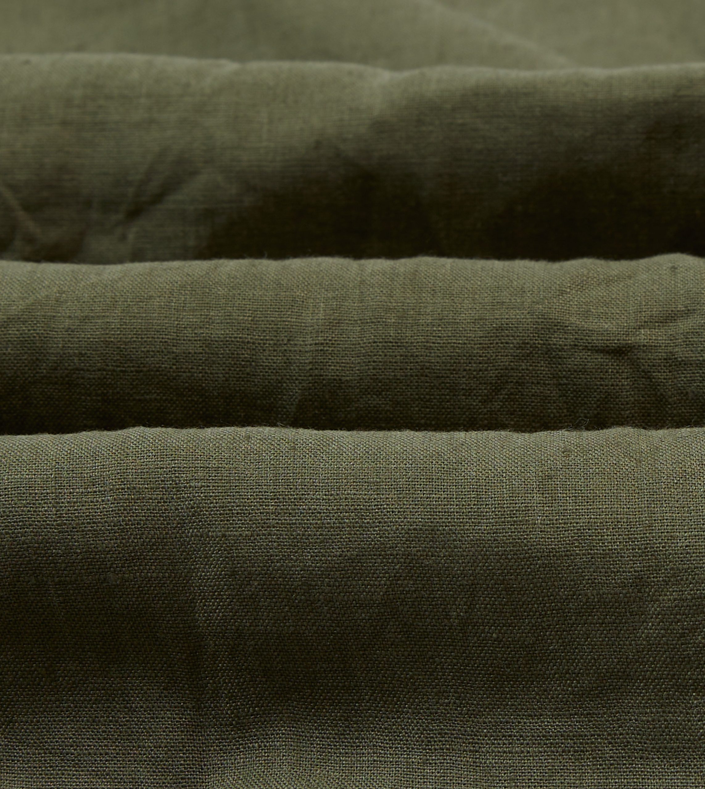 Olive Linen Mandarin Collar Popover Shirt - Image 2