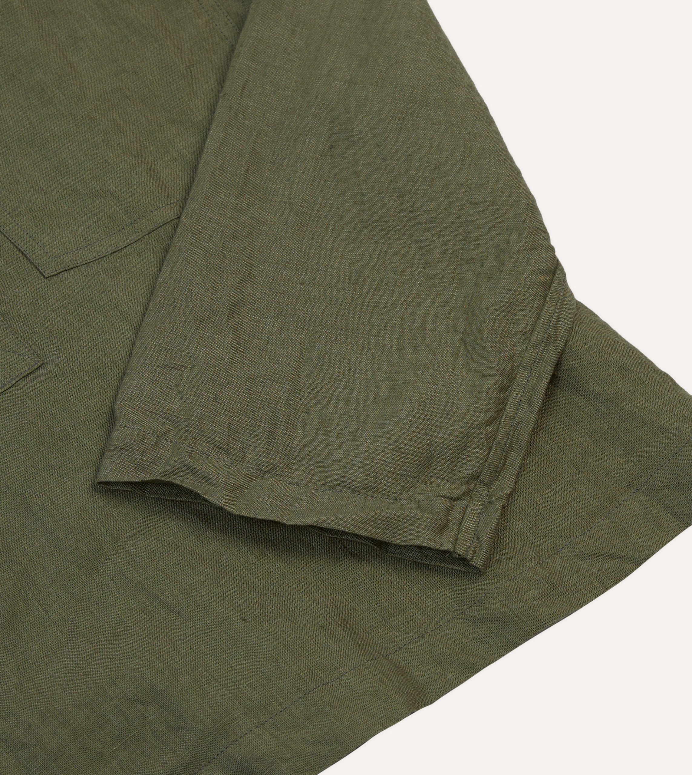 Olive Linen Mandarin Collar Popover Shirt - Image 5