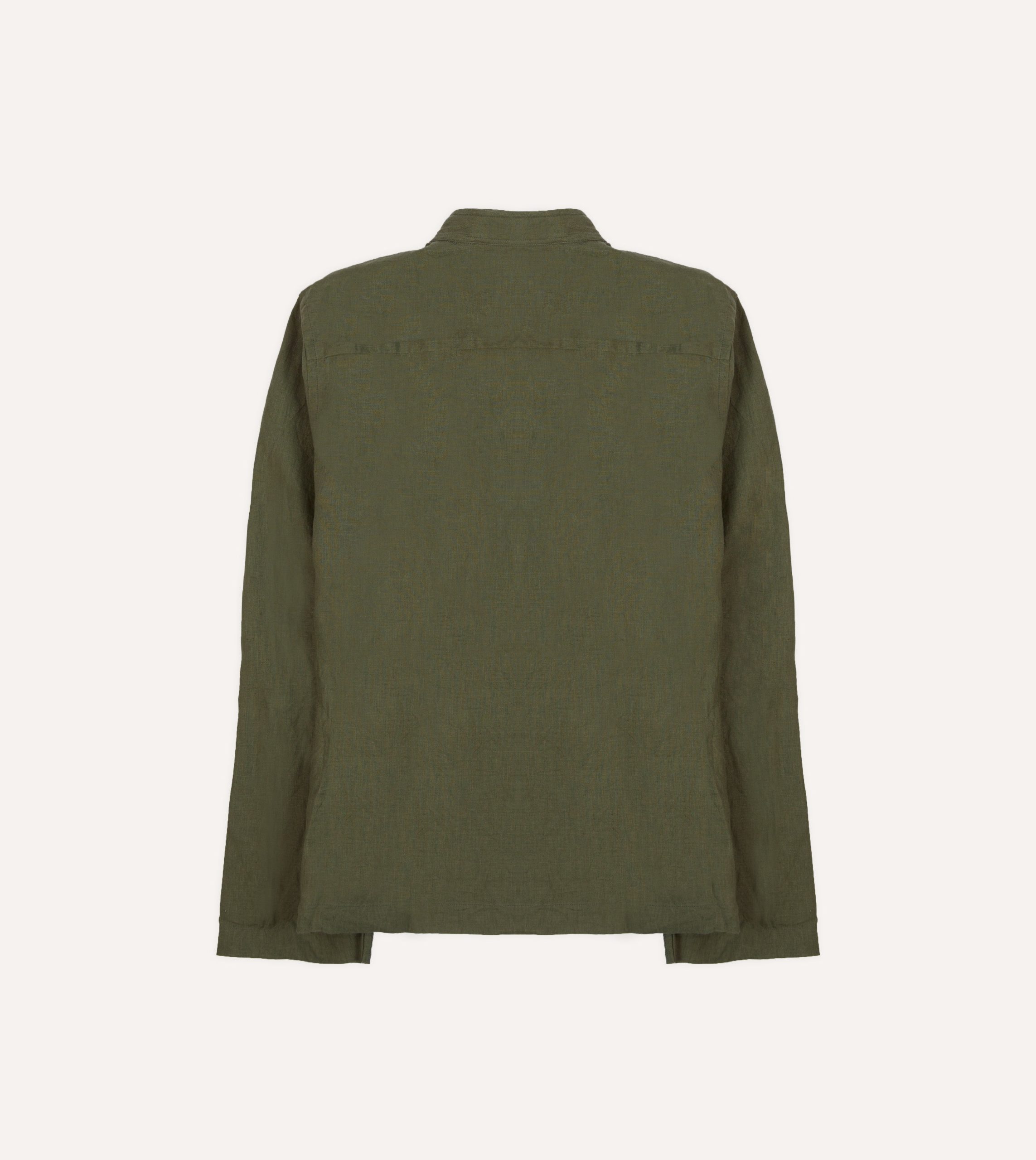 Olive Linen Mandarin Collar Popover Shirt - Image 6