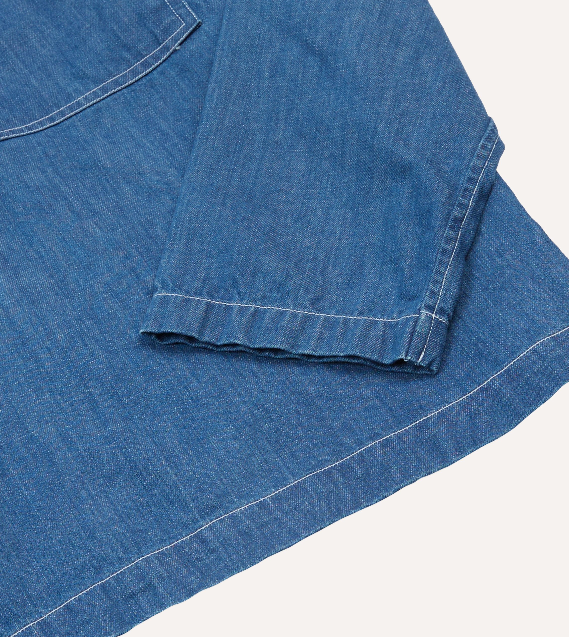 Blue Denim Spread Collar Popover Shirt - Image 5