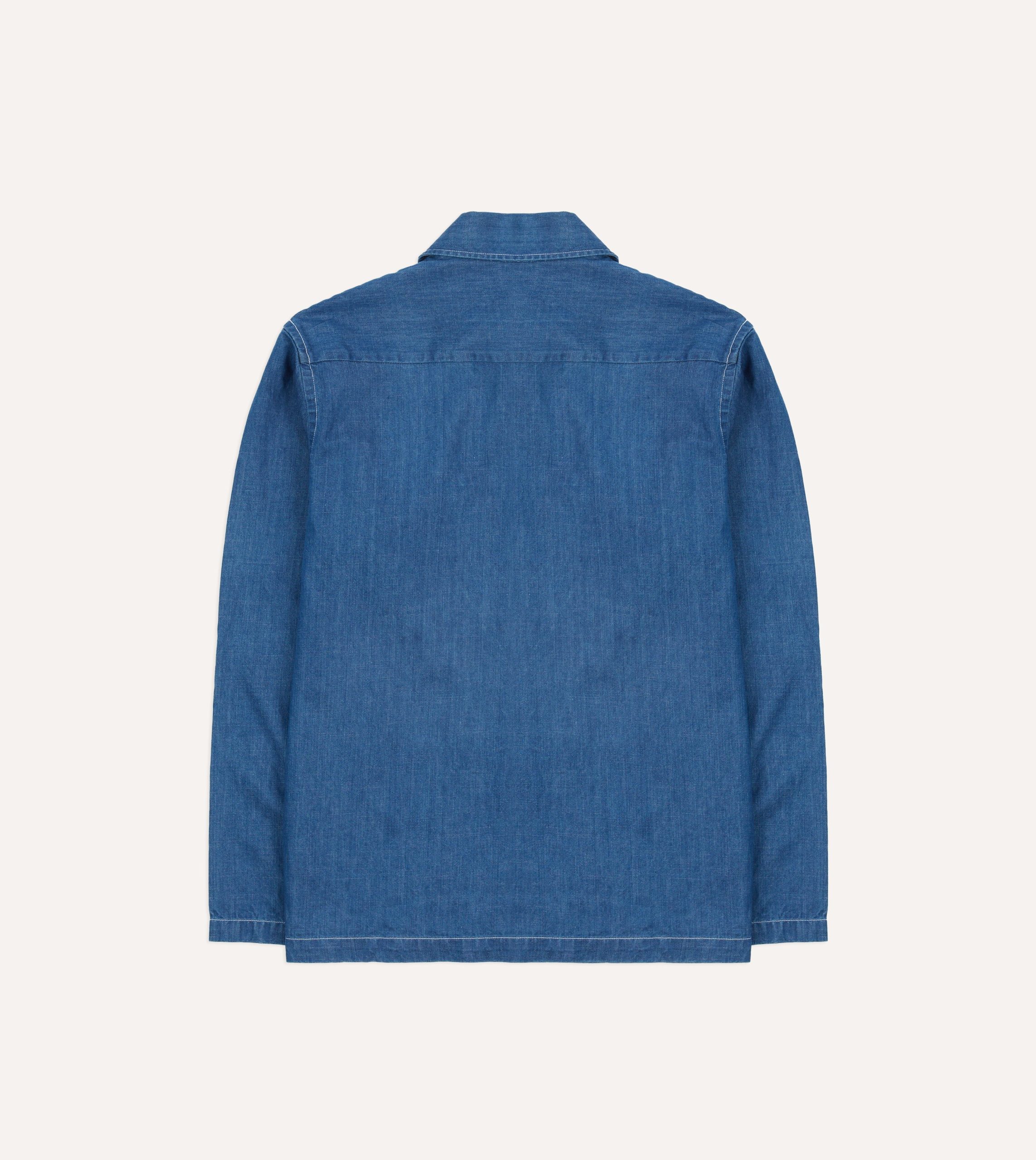 Blue Denim Spread Collar Popover Shirt - Image 6