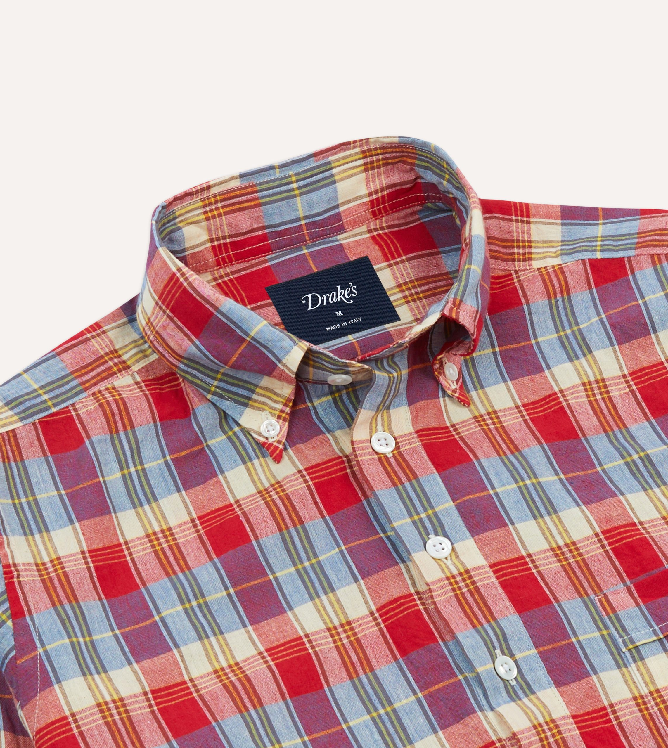 Red and Blue Madras Check Cotton Button-Down Popover Shirt - Image 3