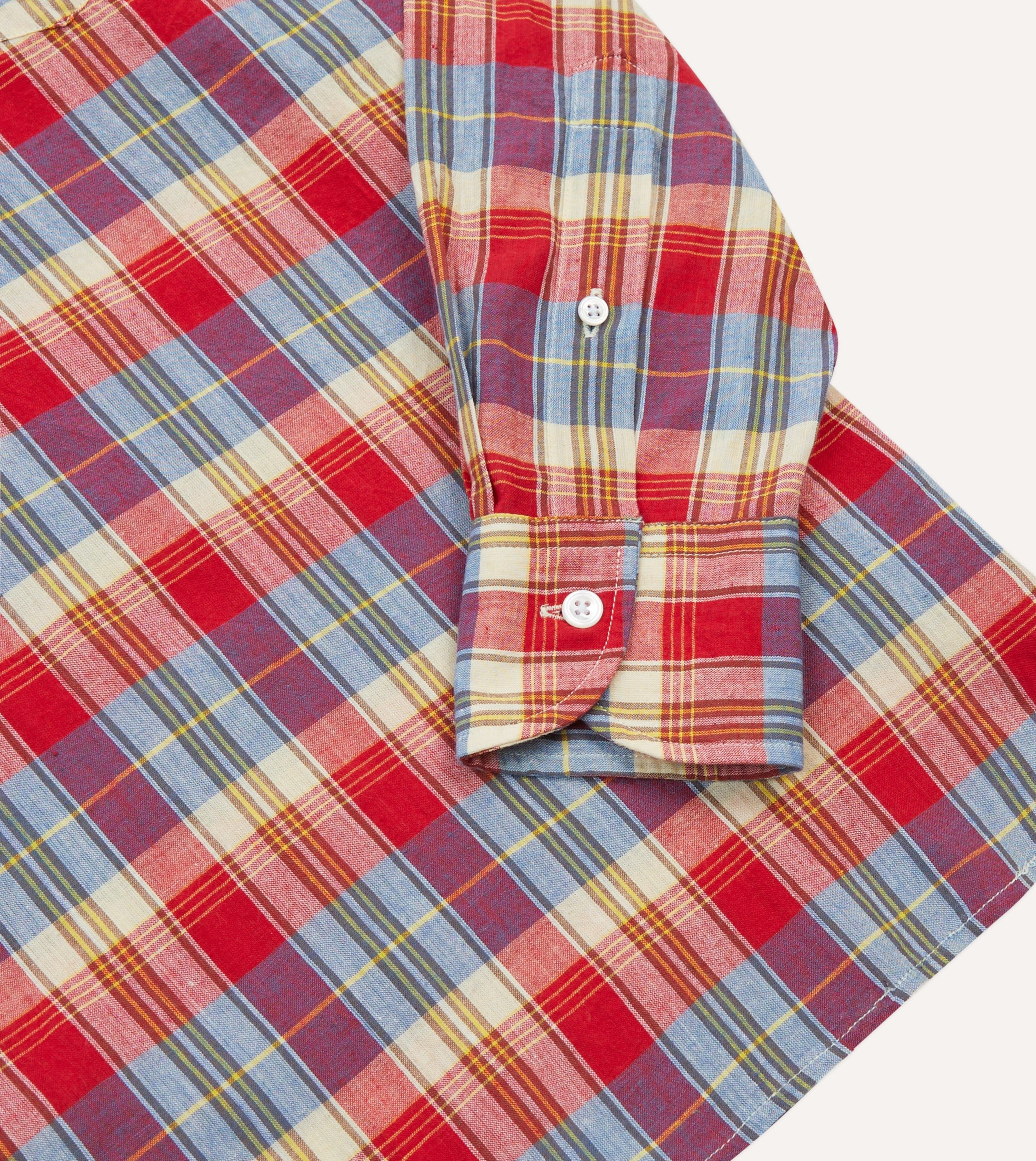 Red and Blue Madras Check Cotton Button-Down Popover Shirt - Image 5