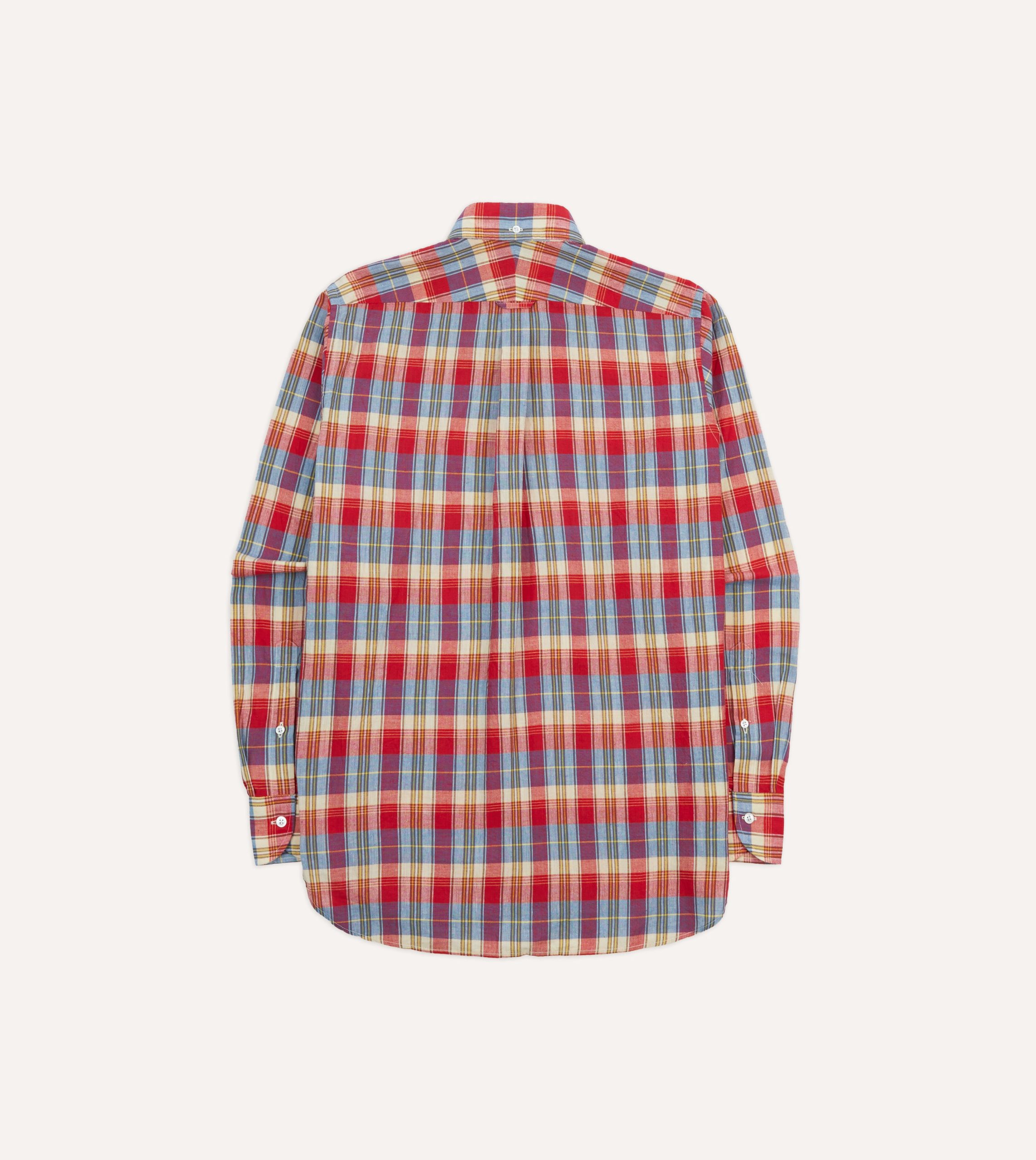 Red and Blue Madras Check Cotton Button-Down Popover Shirt - Image 6