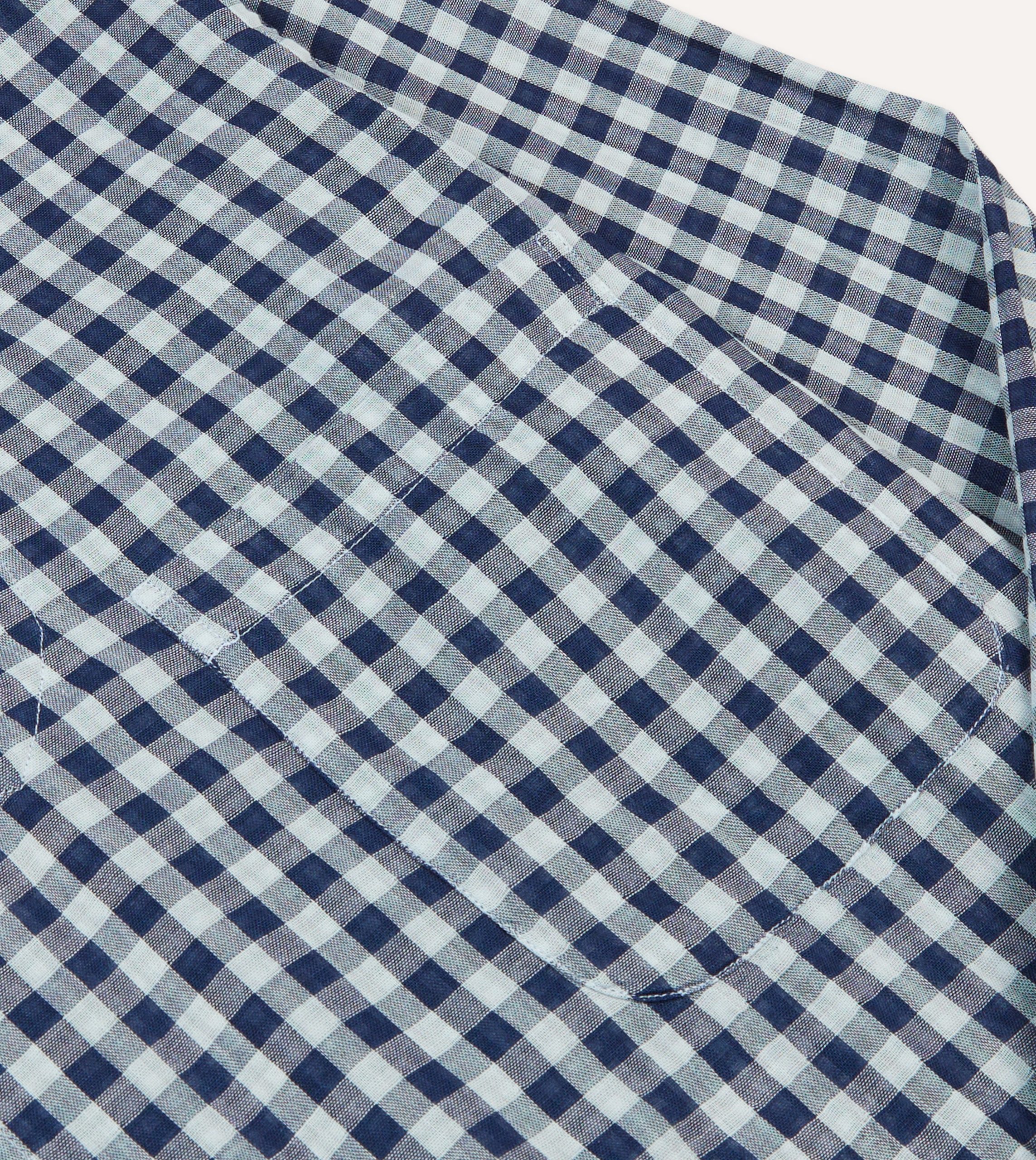Navy Gingham Cotton Reversible Smock - Image 5