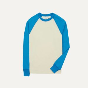 Blue and Antique White Raglan Sleeve Hiking T-Shirt