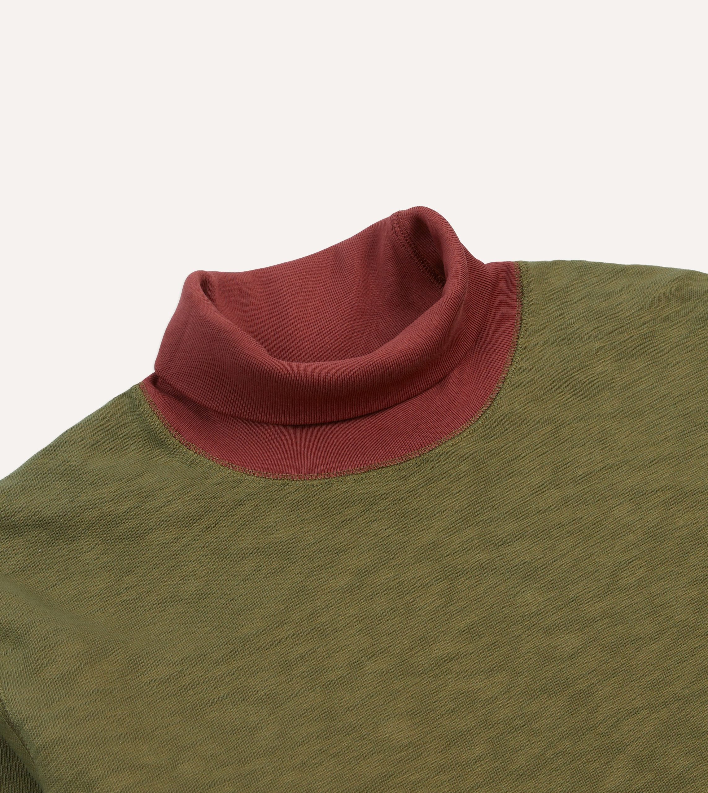 Khaki Cotton Long-Sleeve Roll Neck Hiking T-Shirt - Image 3