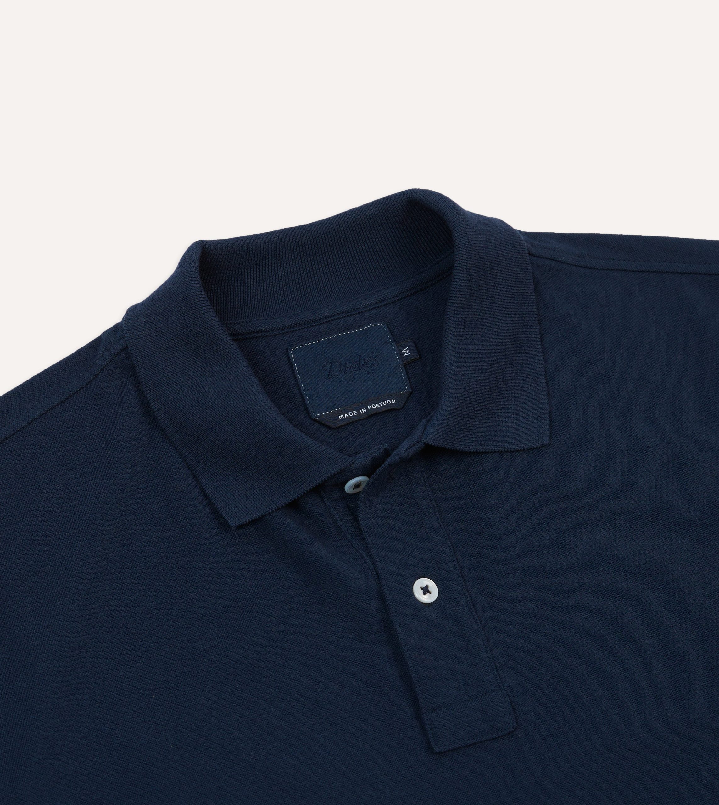 Dark Navy Piqué Cotton Polo Shirt - Image 3