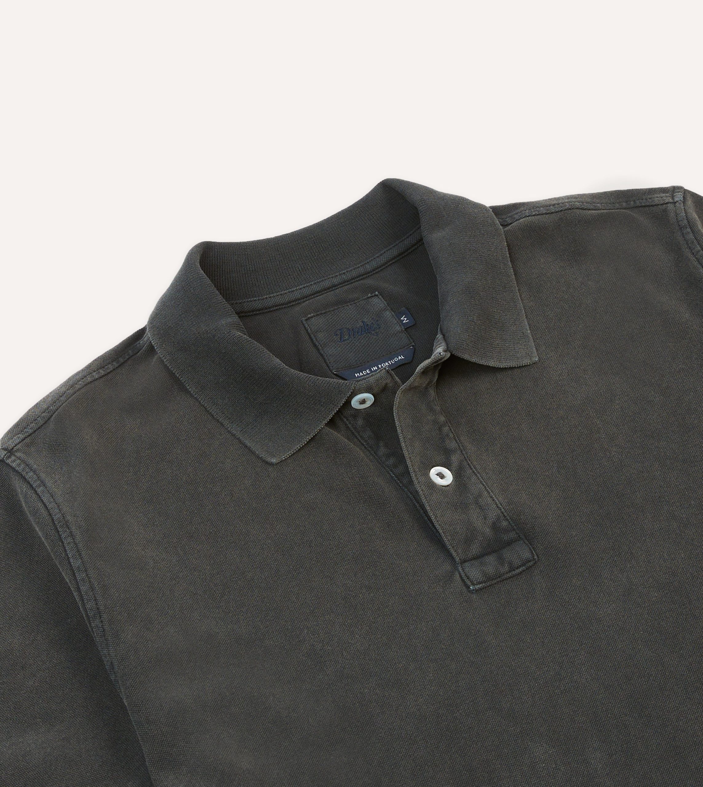 Washed Black Piqué Cotton Polo Shirt - Image 3