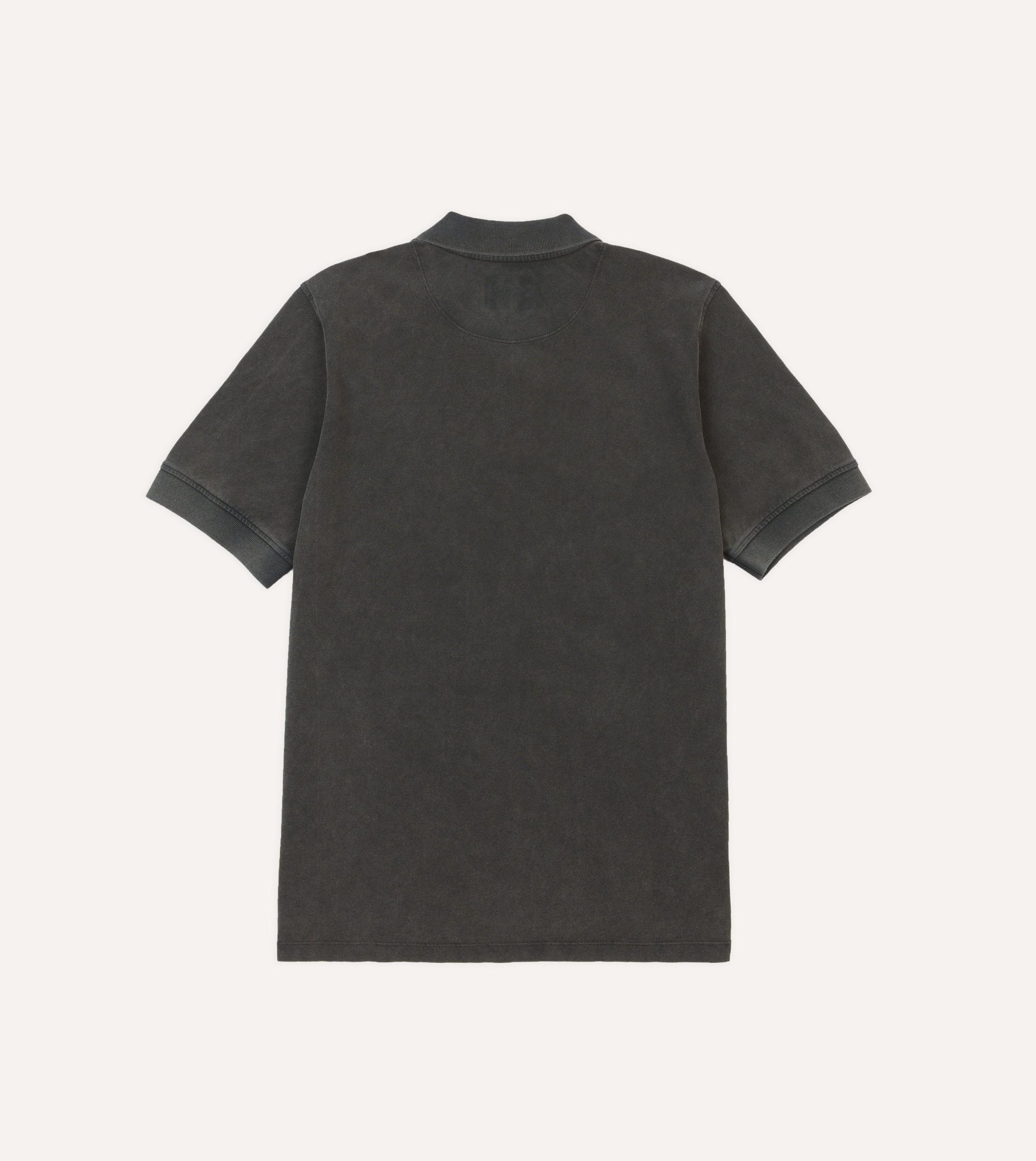 Washed Black Piqué Cotton Polo Shirt - Image 4