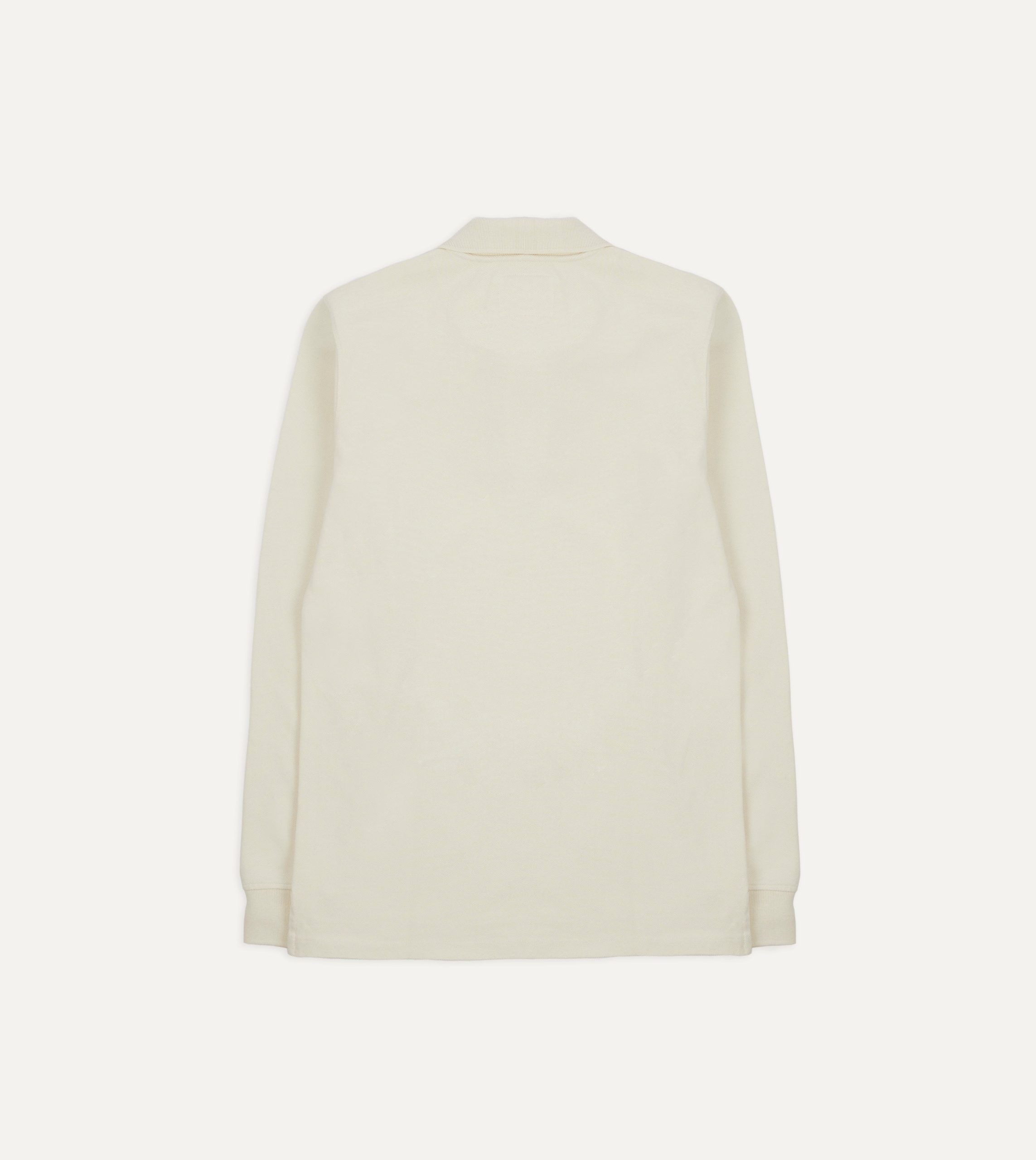 Ecru Pique Cotton Long-Sleeve Polo Shirt - Image 5
