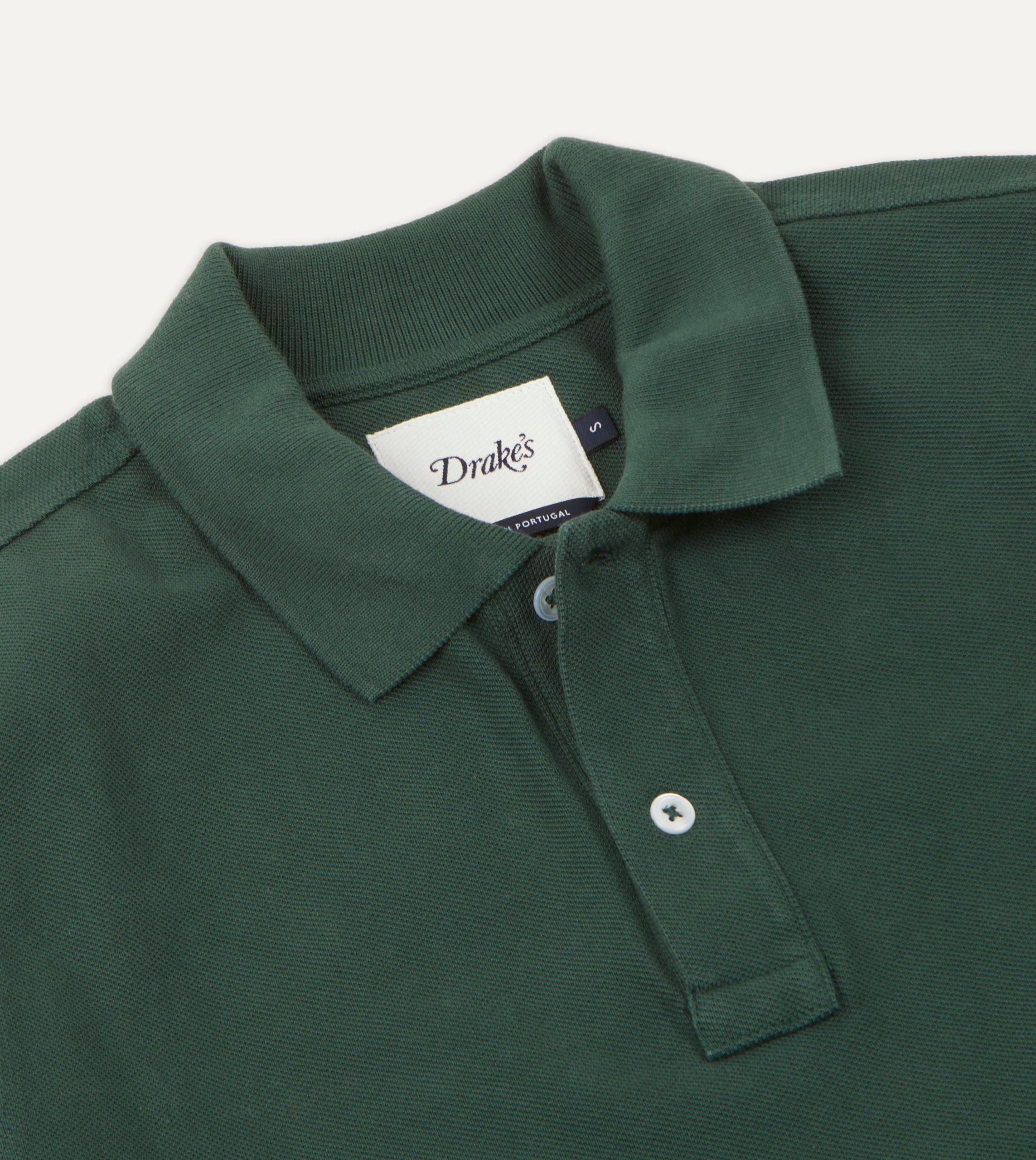 Green Pique Cotton Long-Sleeve Polo Shirt - Image 3