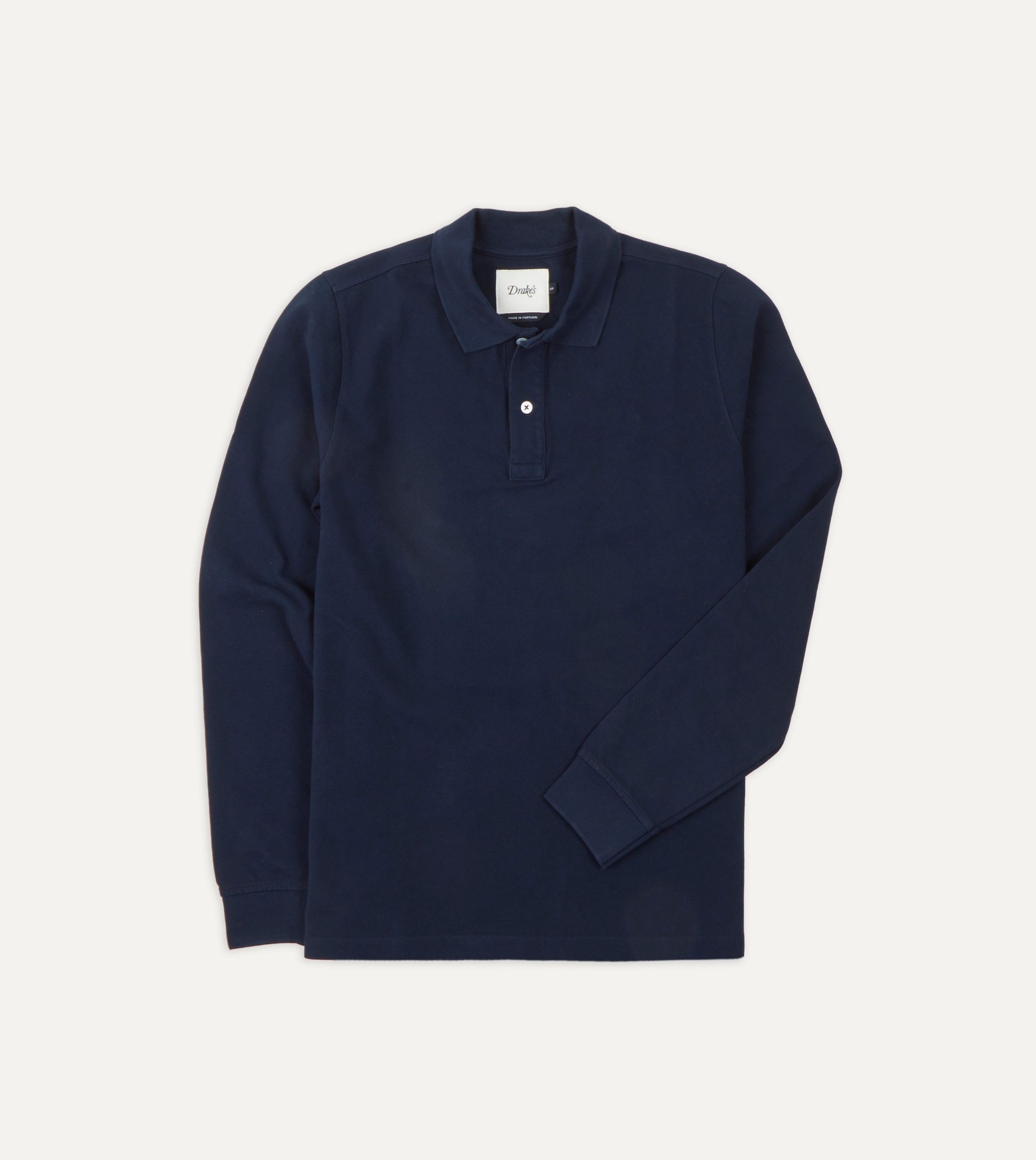 Light Navy Pique Cotton Long-Sleeve Polo Shirt