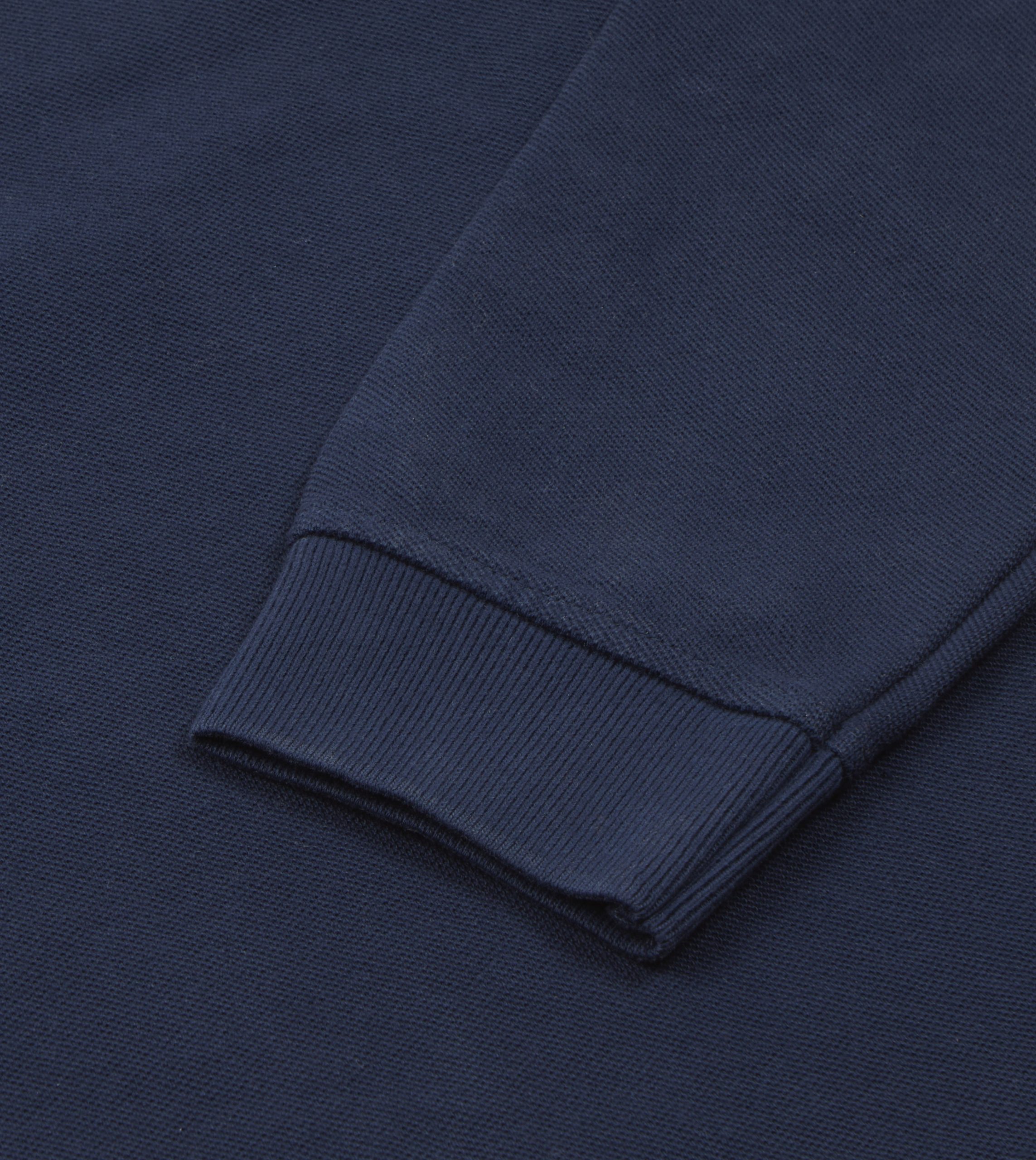 Light Navy Pique Cotton Long-Sleeve Polo Shirt - Image 5