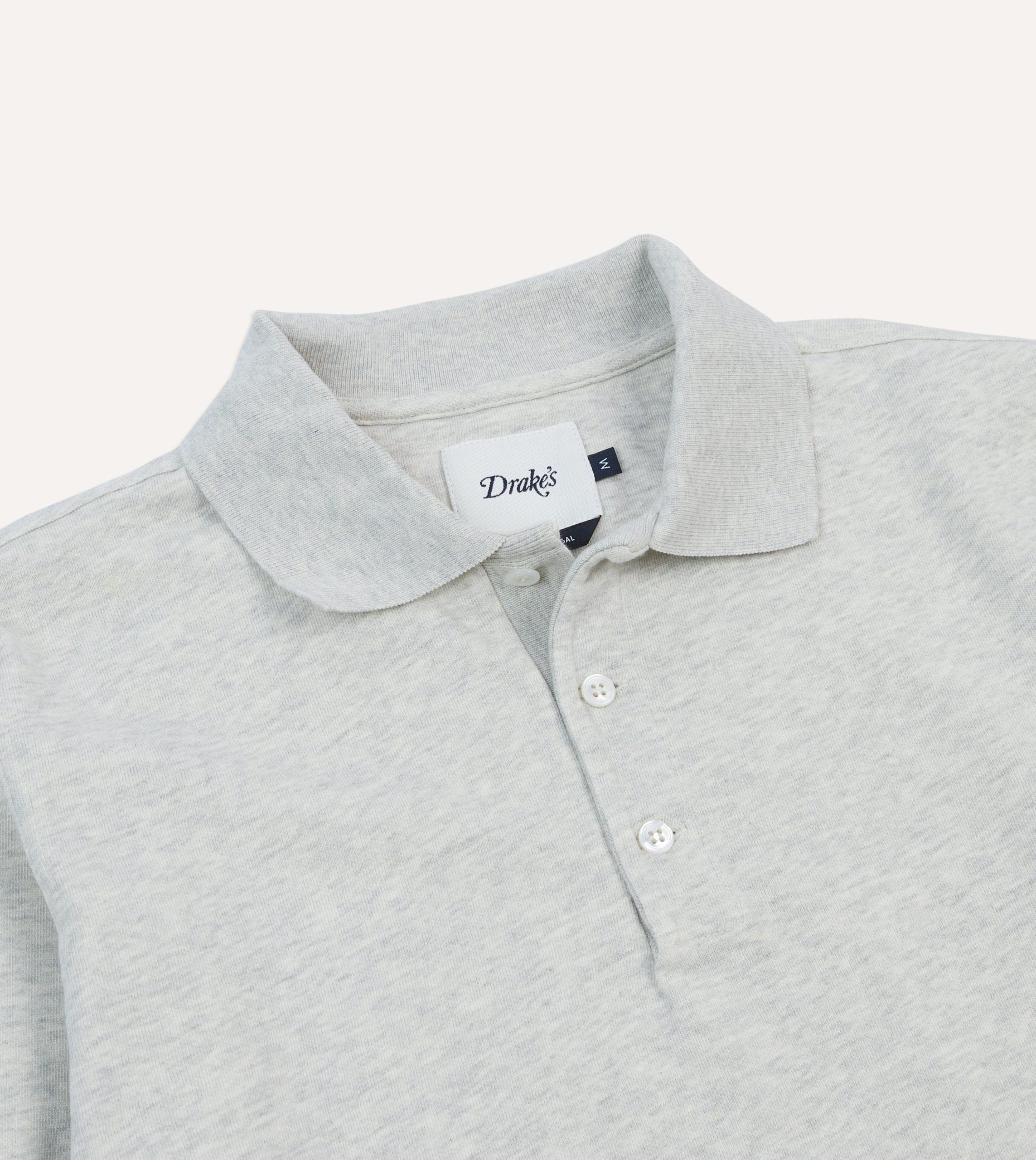 Grey Melange Jersey Cotton Long-Sleeve Polo Shirt - Image 3