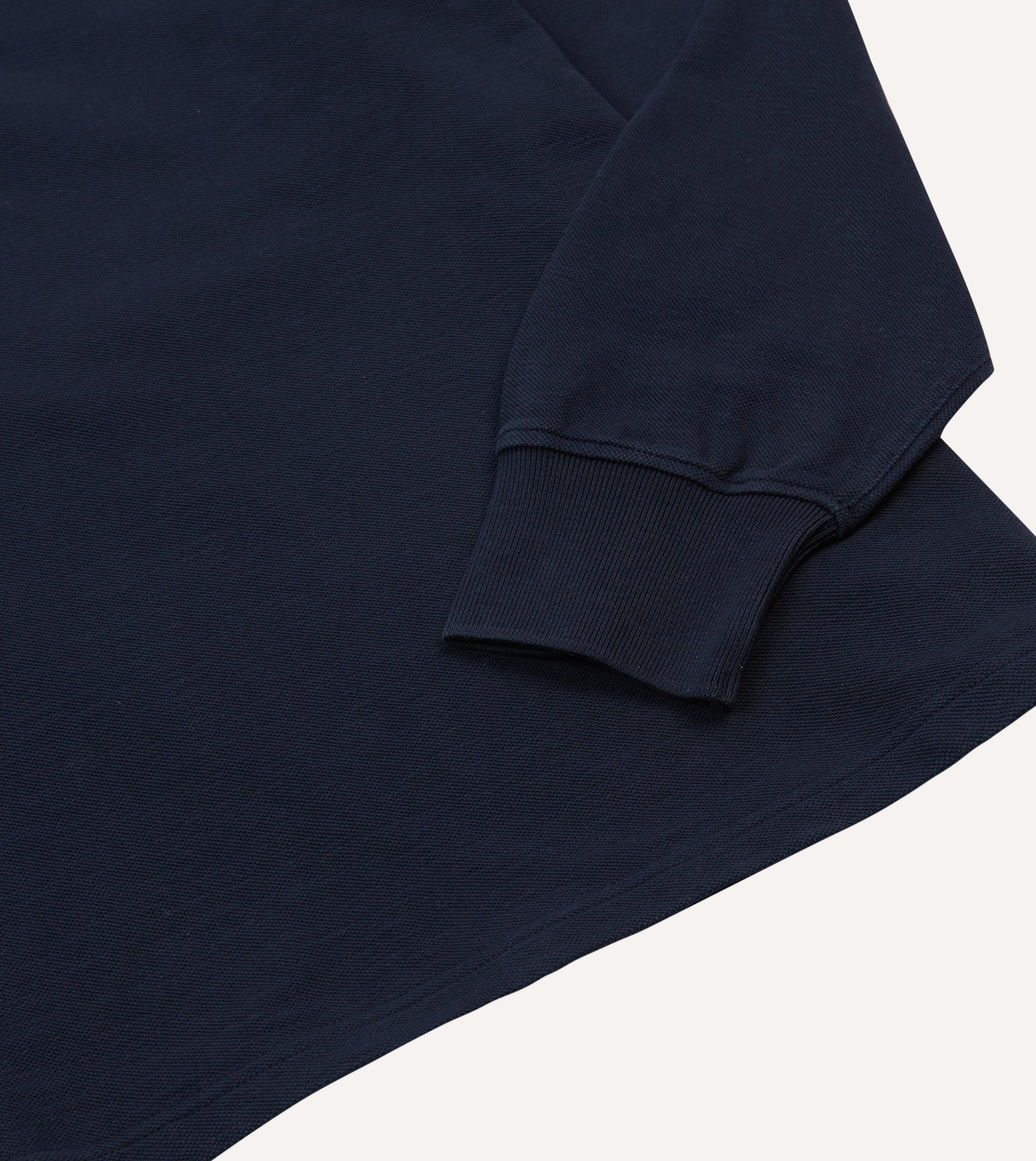 Navy Pique Cotton Long-Sleeve Polo Shirt - Image 4