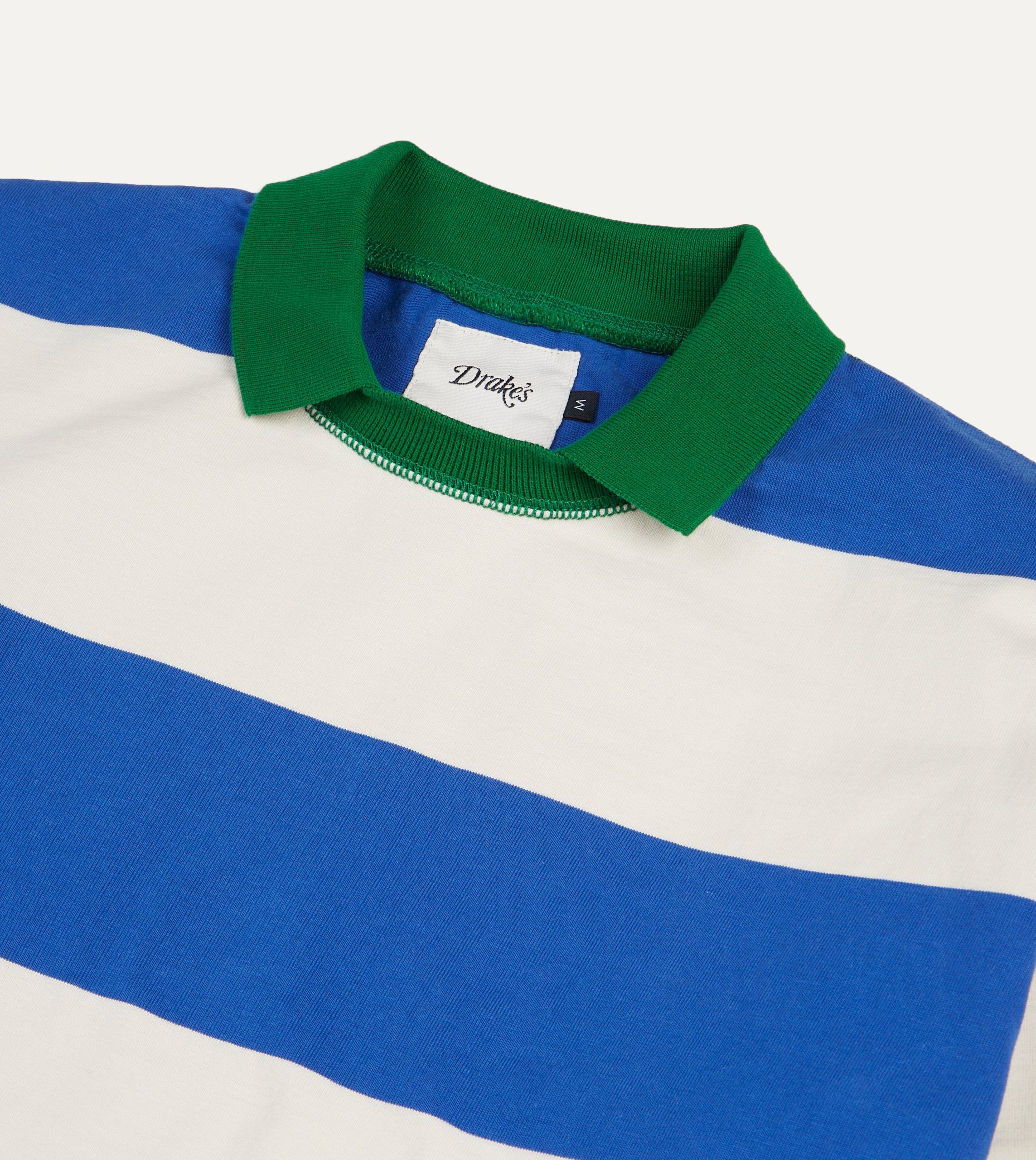 Blue and White Wide Stripe Mock Collar Long-Sleeve Jersey - Image 4