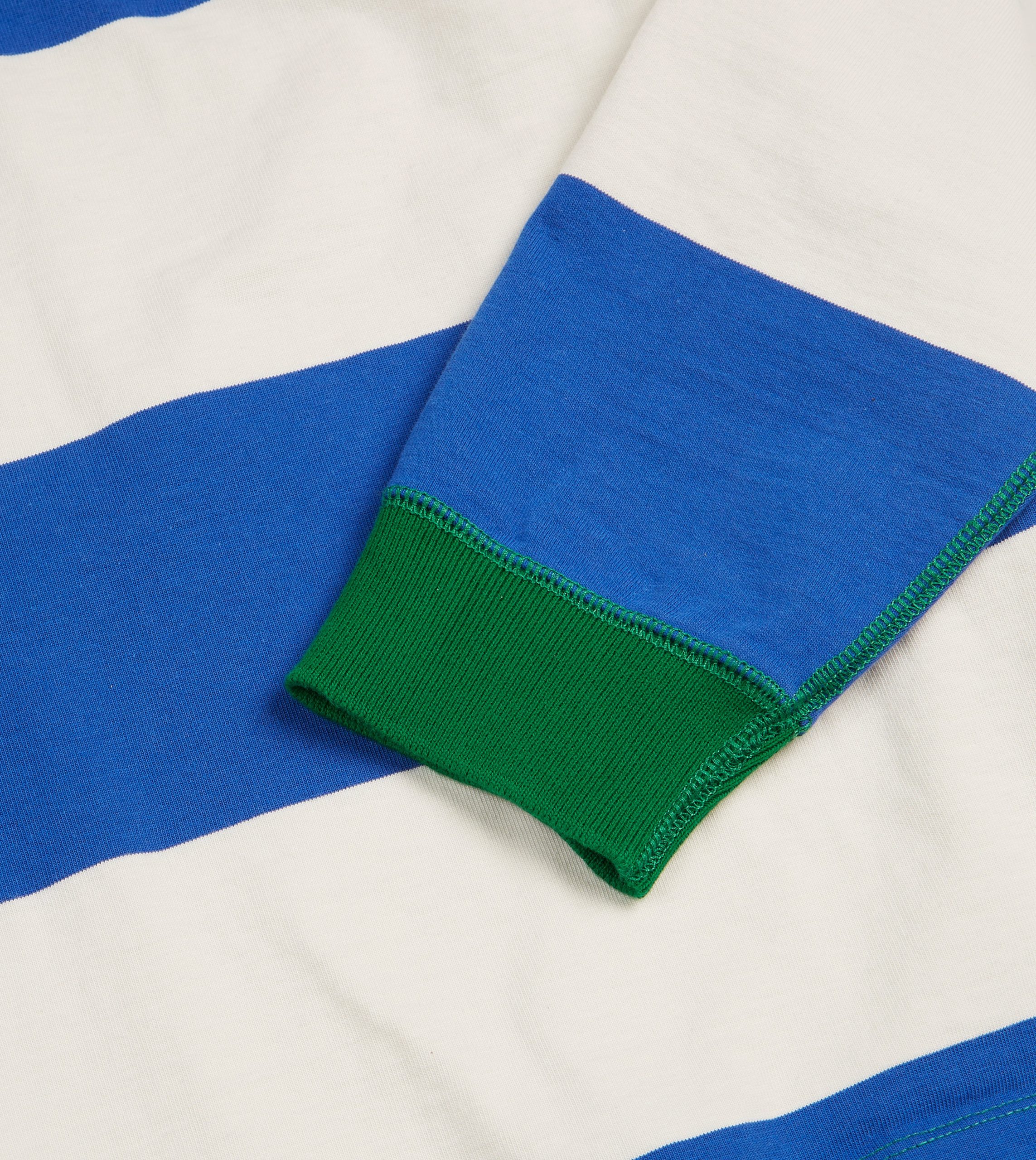 Blue and White Wide Stripe Mock Collar Long-Sleeve Jersey - Image 5