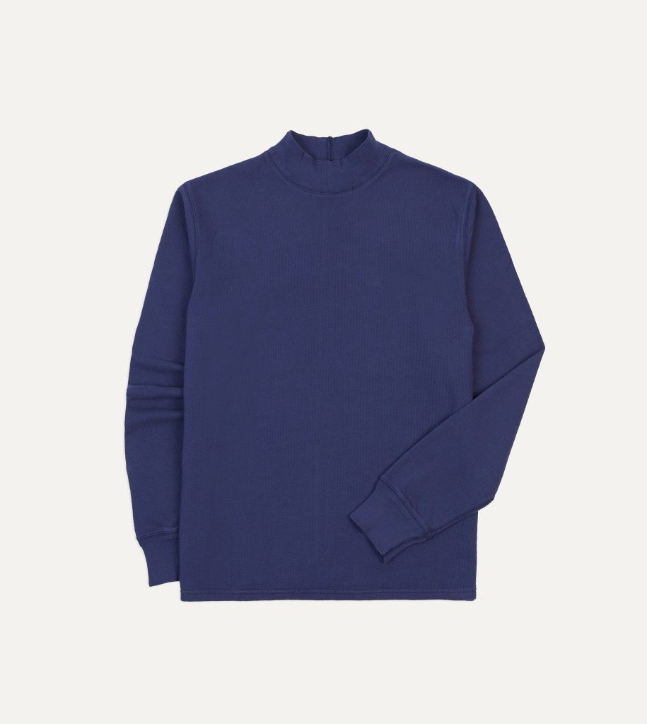 Navy Cotton Long-Sleeve Mock Neck Hiking T-Shirt
