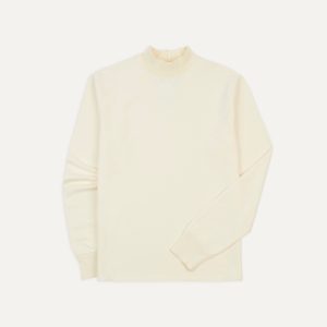 Ecru Cotton Long-Sleeve Mock Neck Hiking T-Shirt