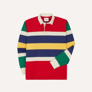 Red. Yellow and Navy Multi Stripe Cotton Rugby Shirt