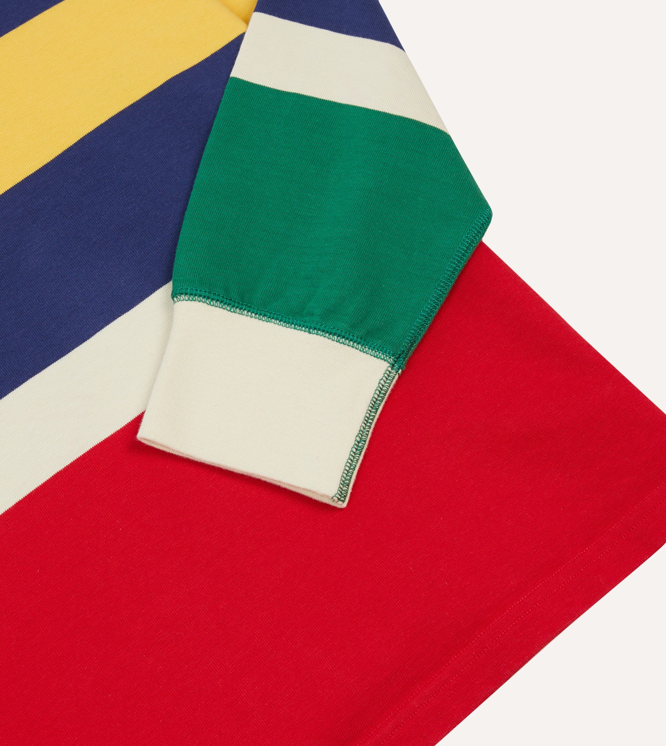 Red. Yellow and Navy Multi Stripe Cotton Rugby Shirt - Image 5